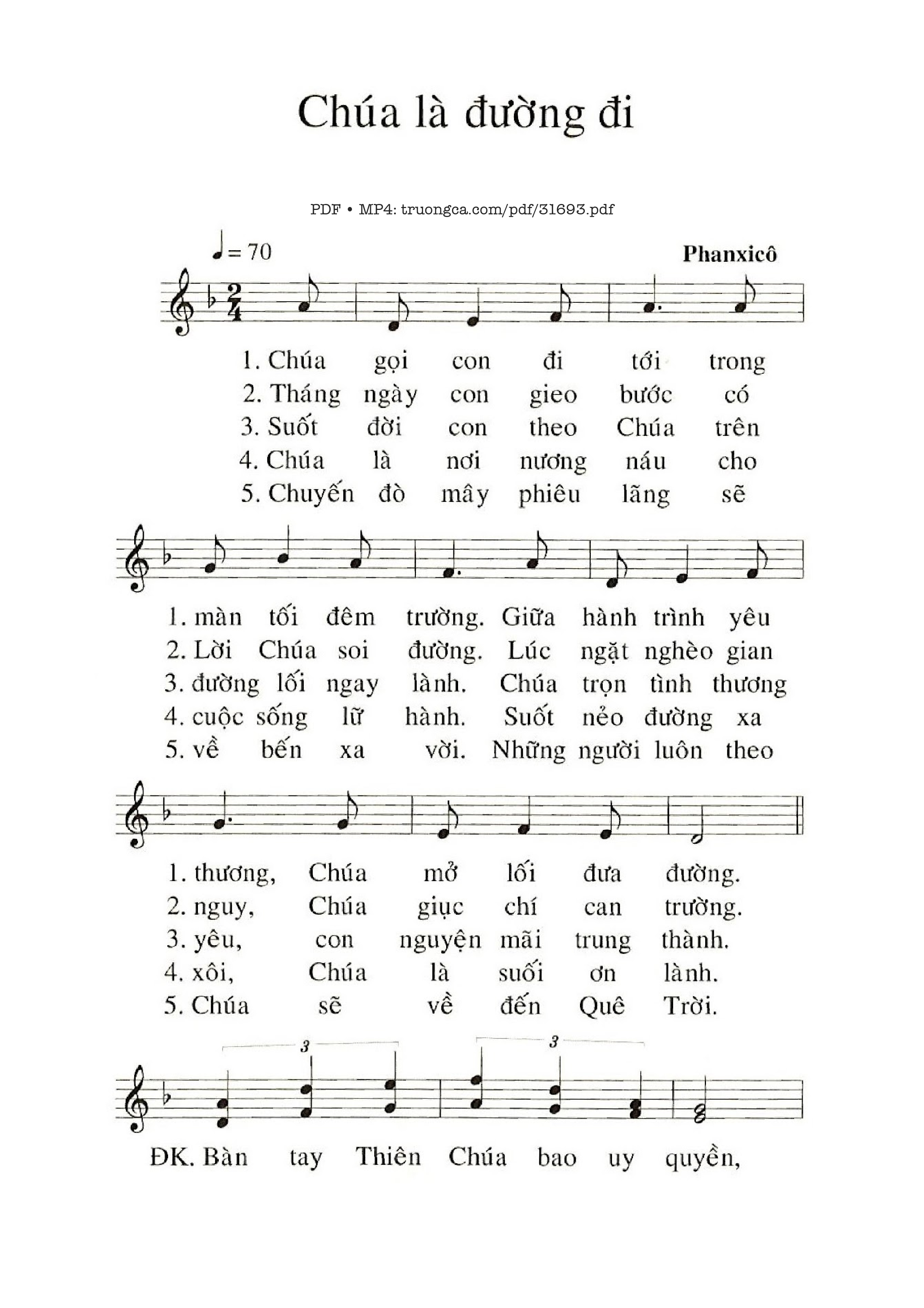Page 1 of Sheet music PDF Chúa Là Đường Đi - Phanxico