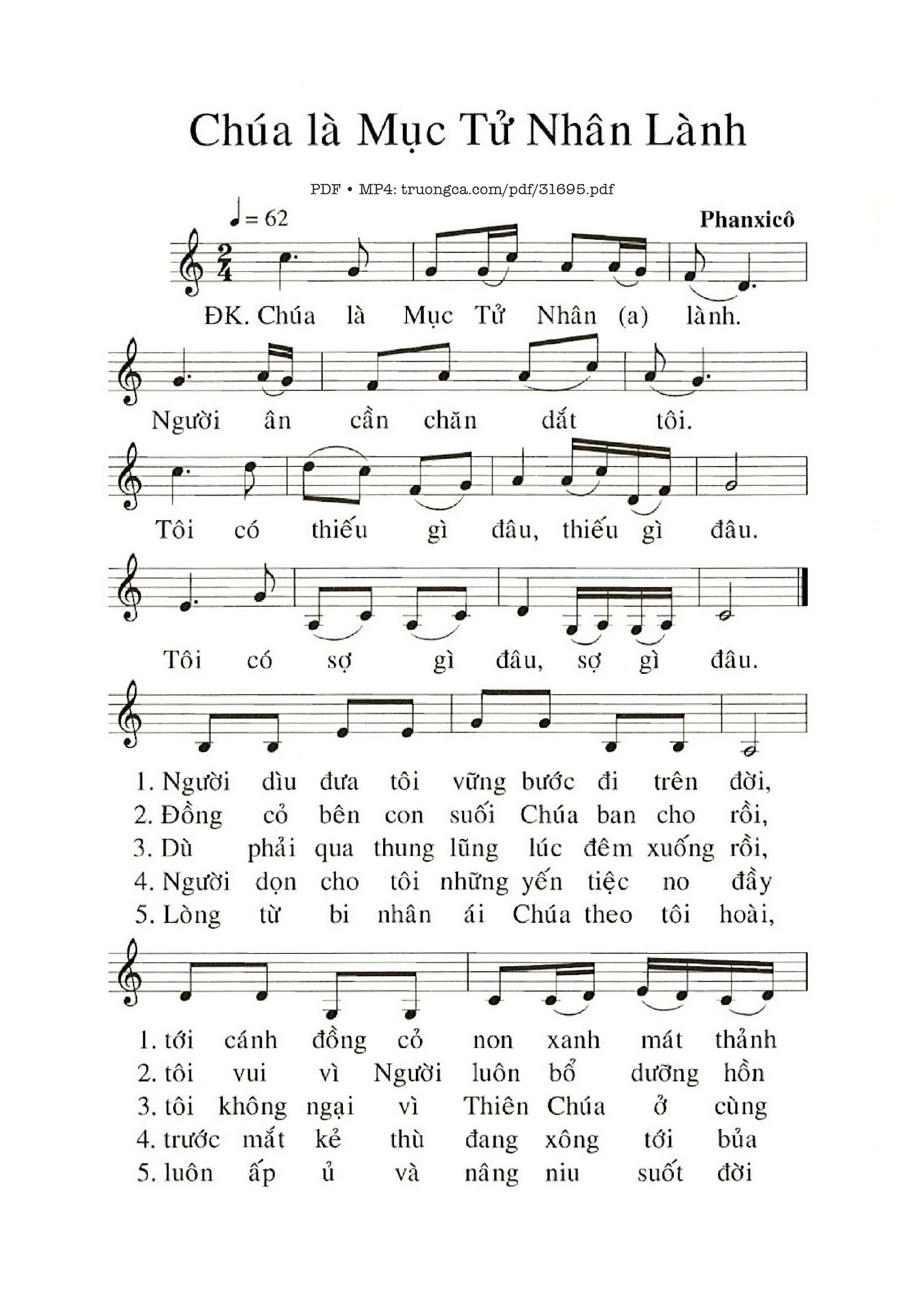 Sheet PDF of Chúa Là Mục Tử Nhân Lành