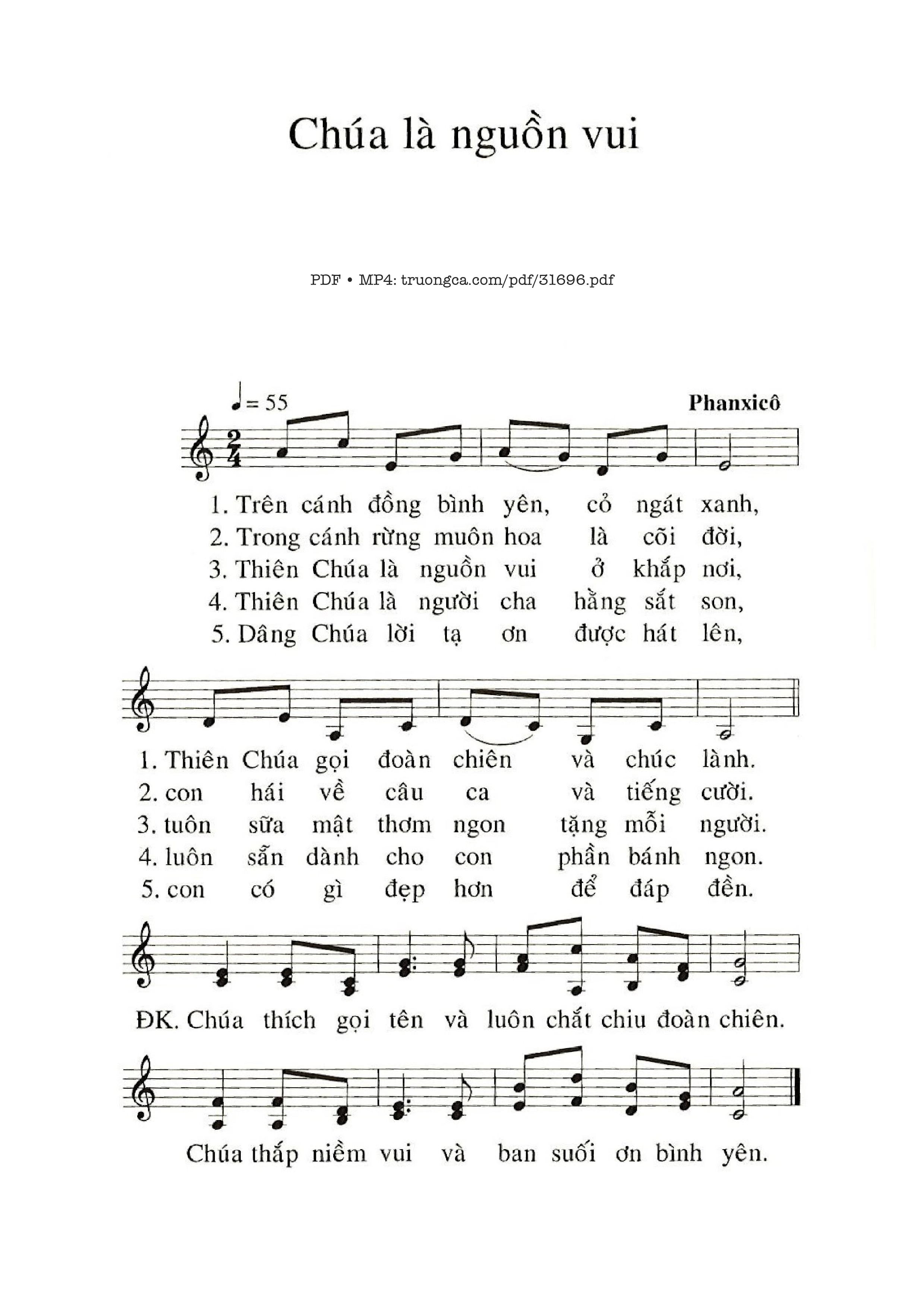 Sheet PDF of Chúa Là Nguồn Vui