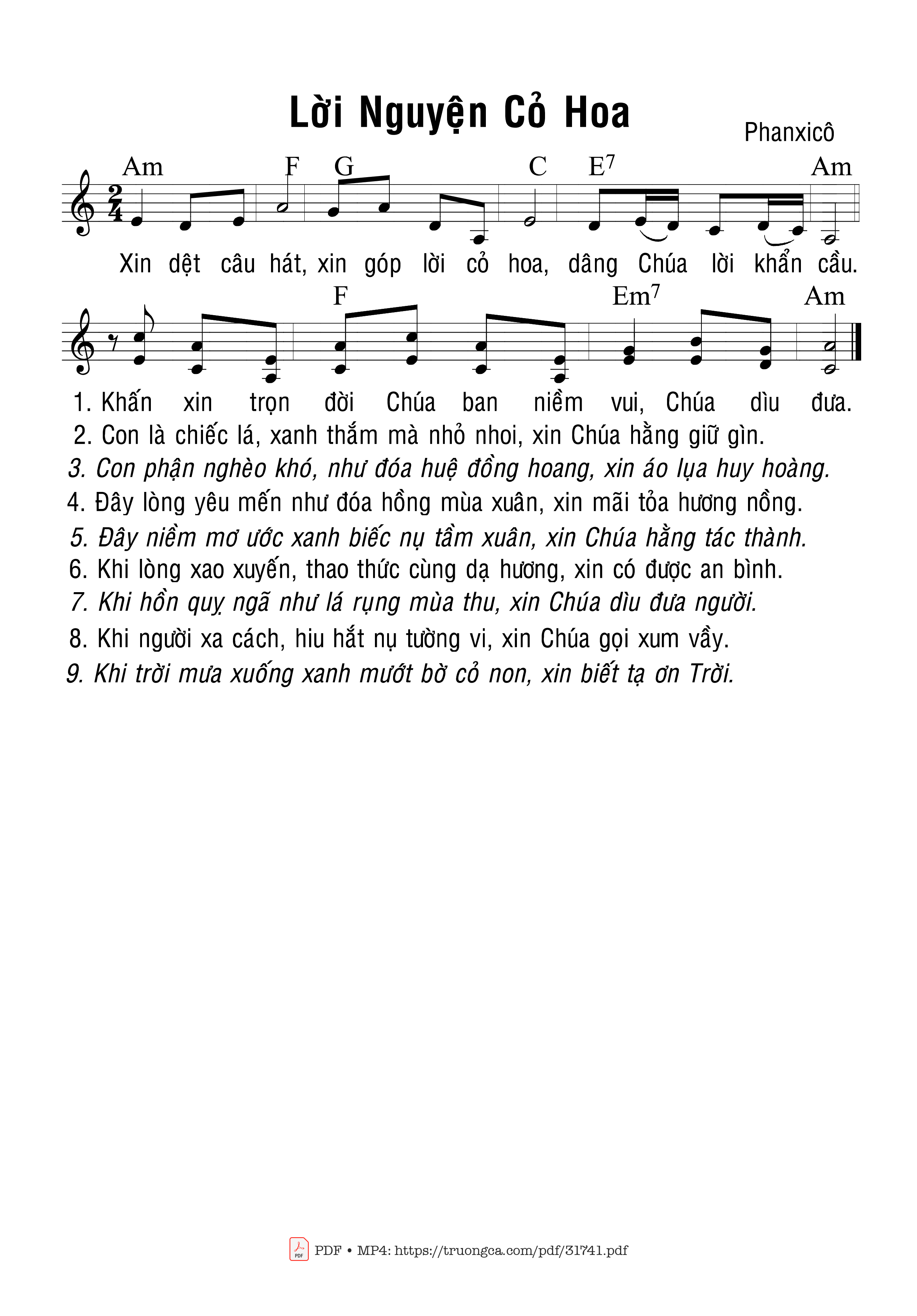 Page 1 of Sheet music PDF Lời Nguyện Cò Hoa - Phanxico