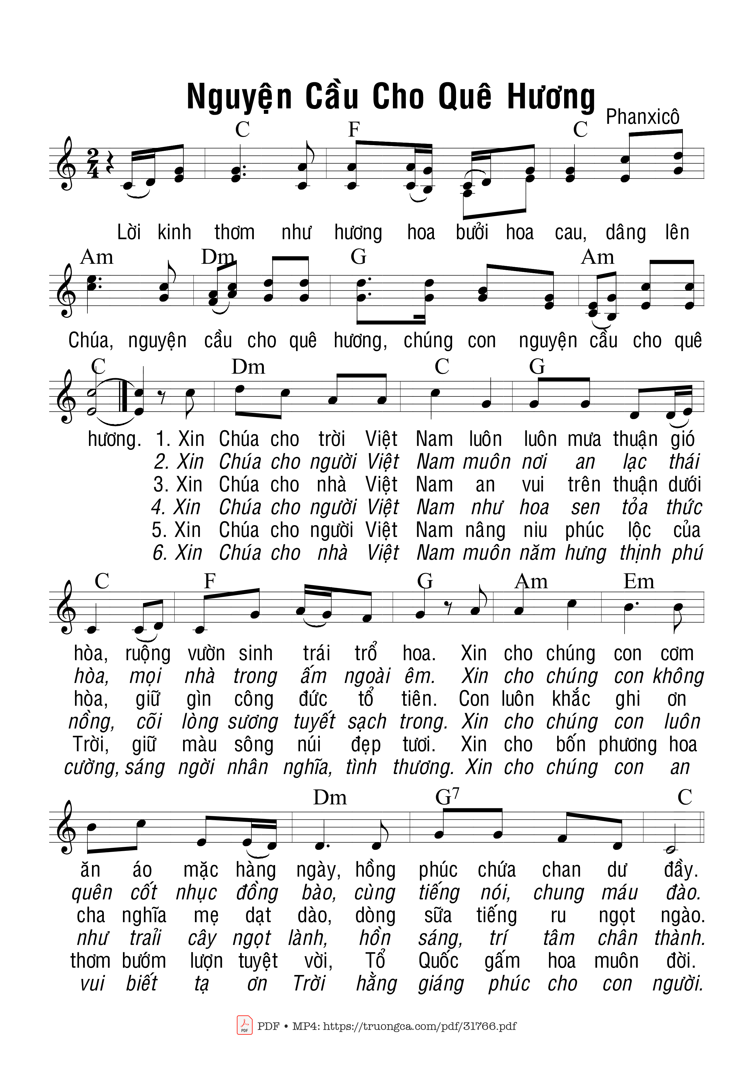 Sheet PDF of Nguyện Cầu Cho Quê Hương