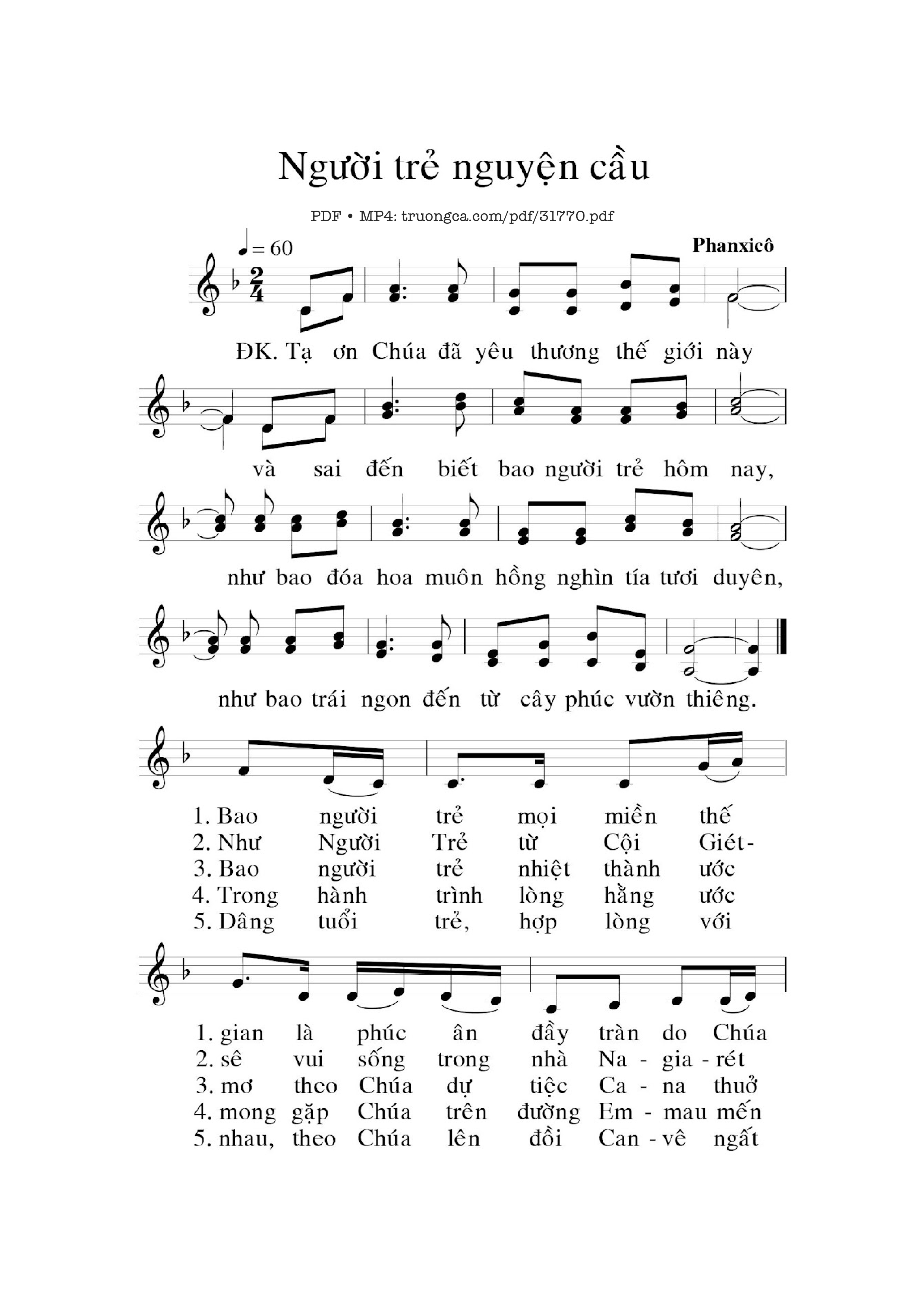 Sheet PDF of Người Trẻ Nguyện Cầu