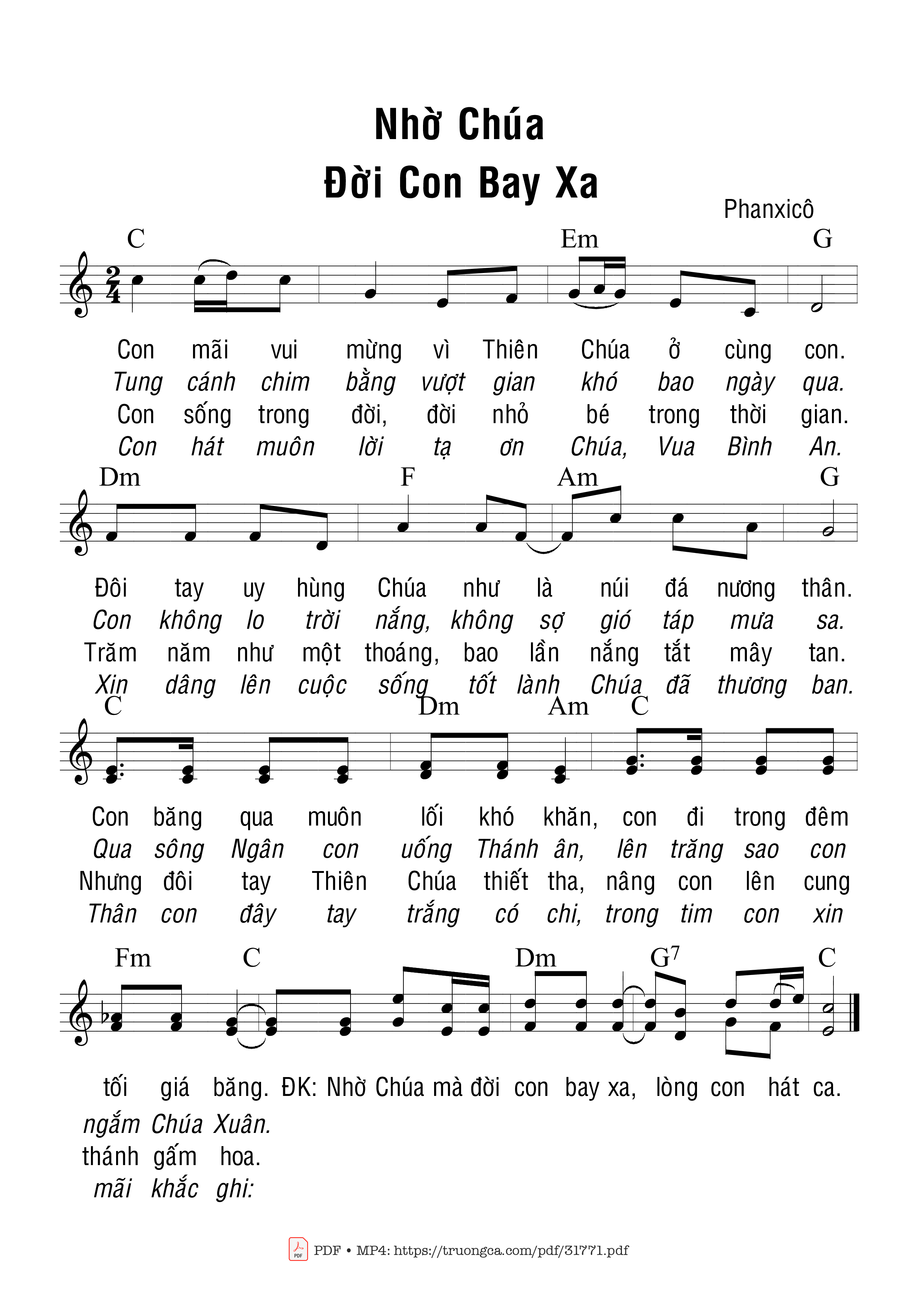 Page 1 of Sheet music PDF Nhờ Chúa Đời Con Bay Xa - Phanxico
