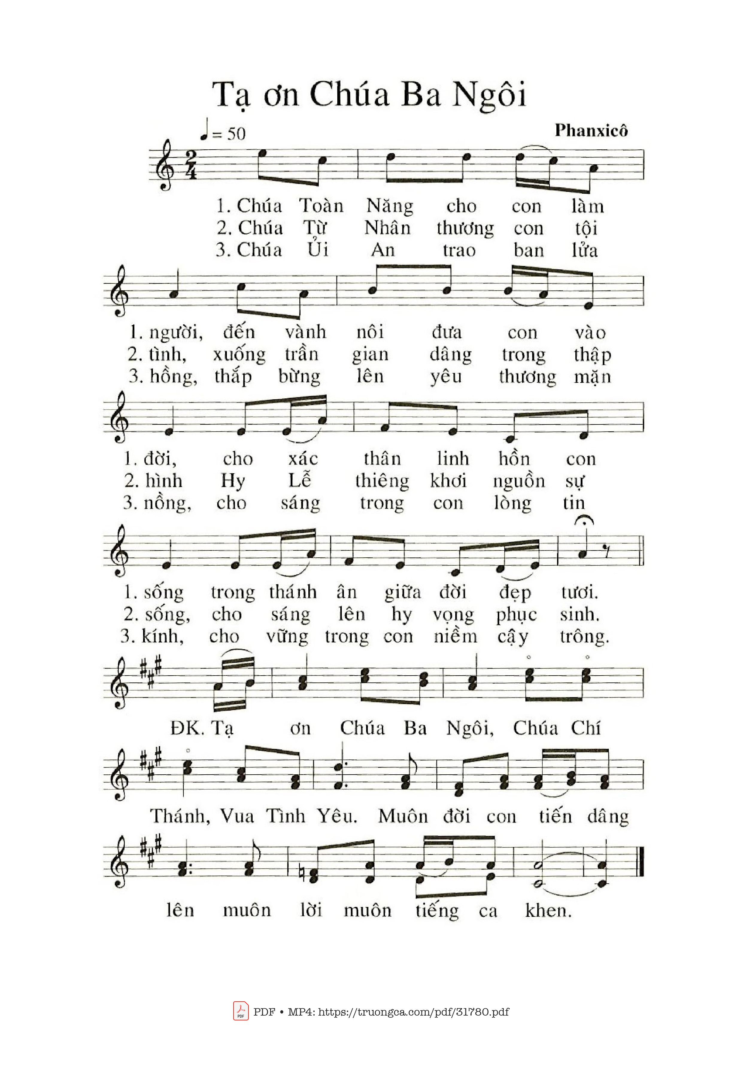 Page 1 of Sheet music PDF Tạ Ơn Chúa Ba Ngôi - Phanxico