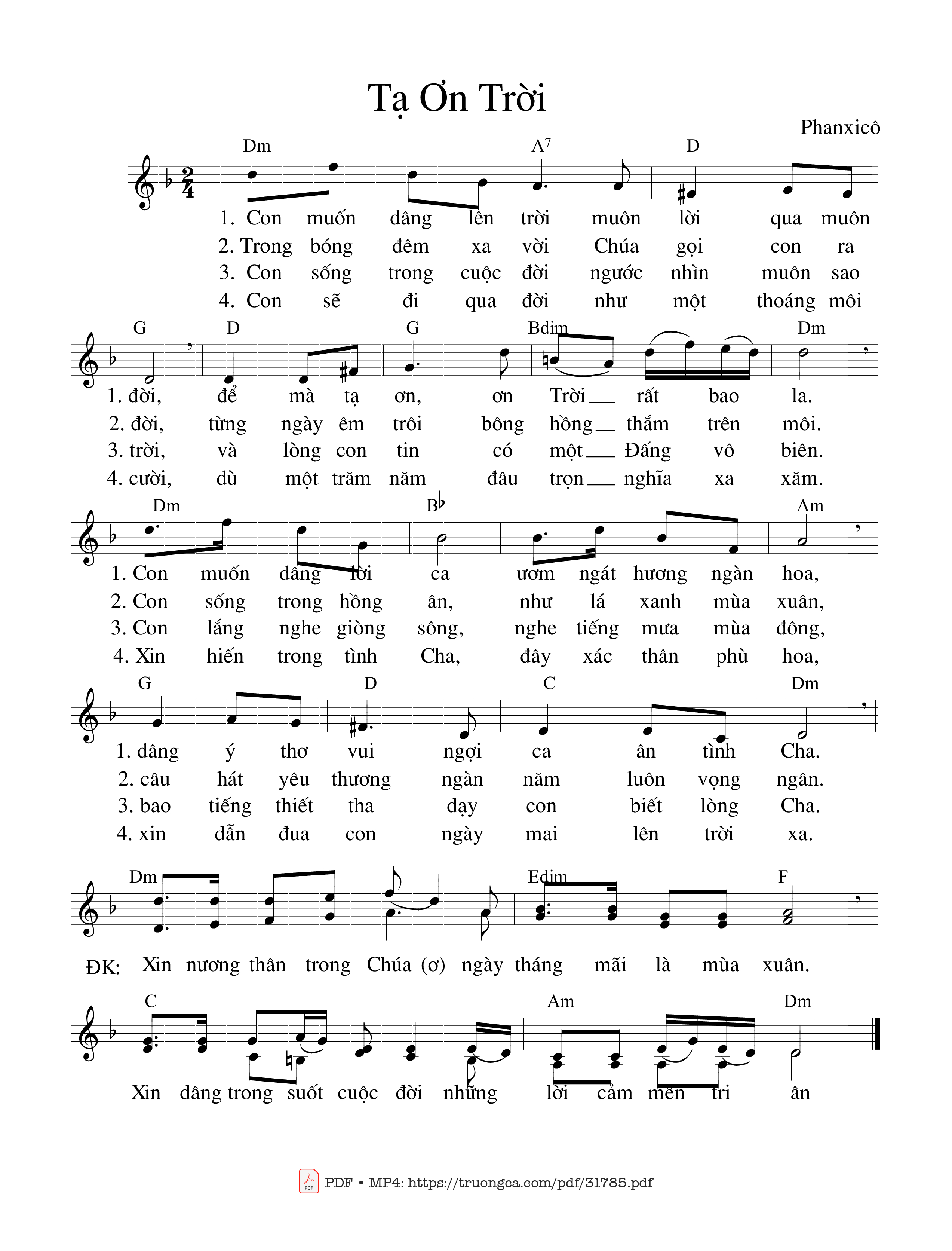 Page 1 of Sheet music PDF Tạ Ơn Trời - Phanxico