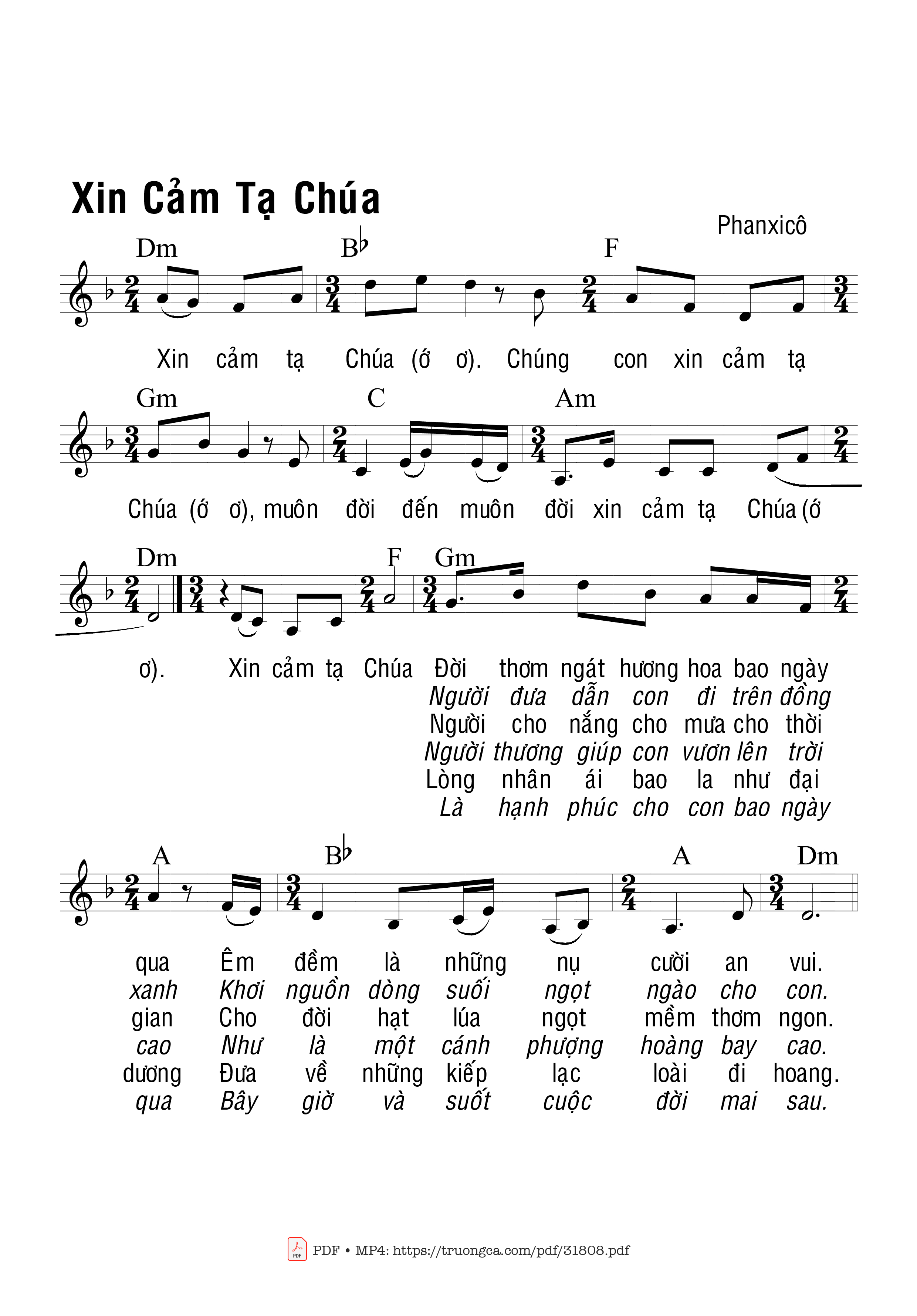 Page 1 of Sheet music PDF Xin Cảm Tạ Chúa - Phanxico