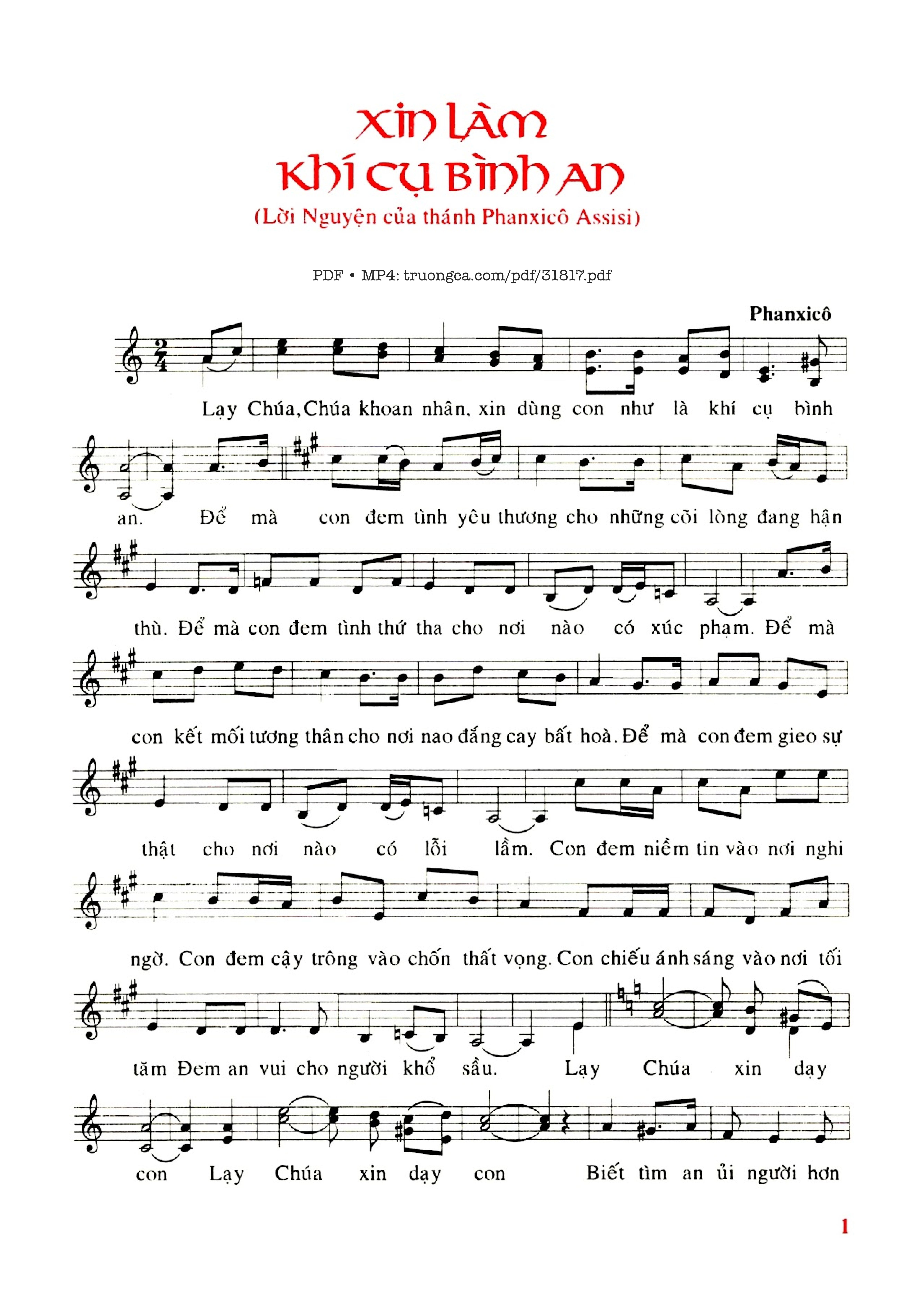 Sheet PDF of Xin Làm Khí Cụ Bình An