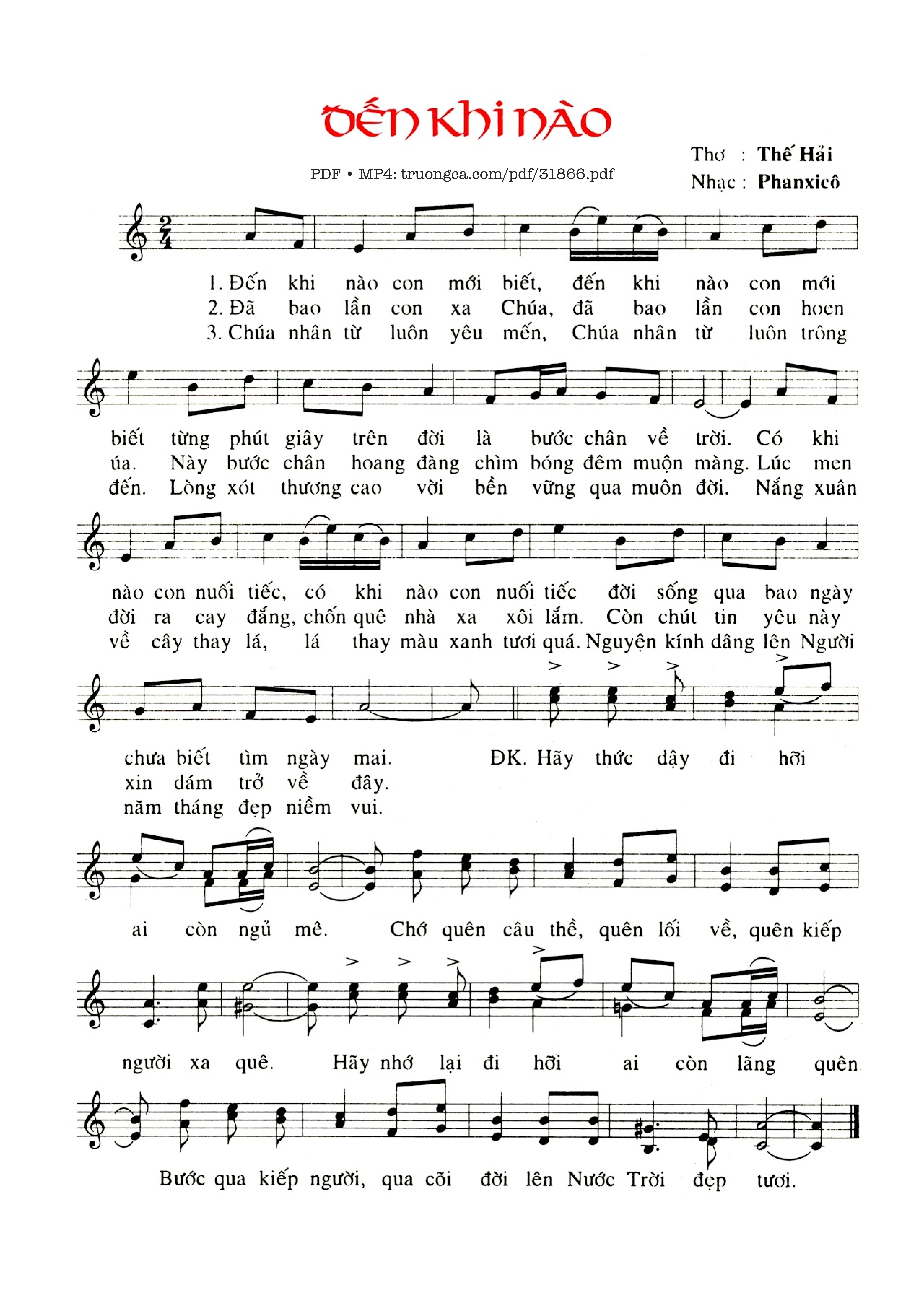 Sheet PDF of Đến Khi Nào