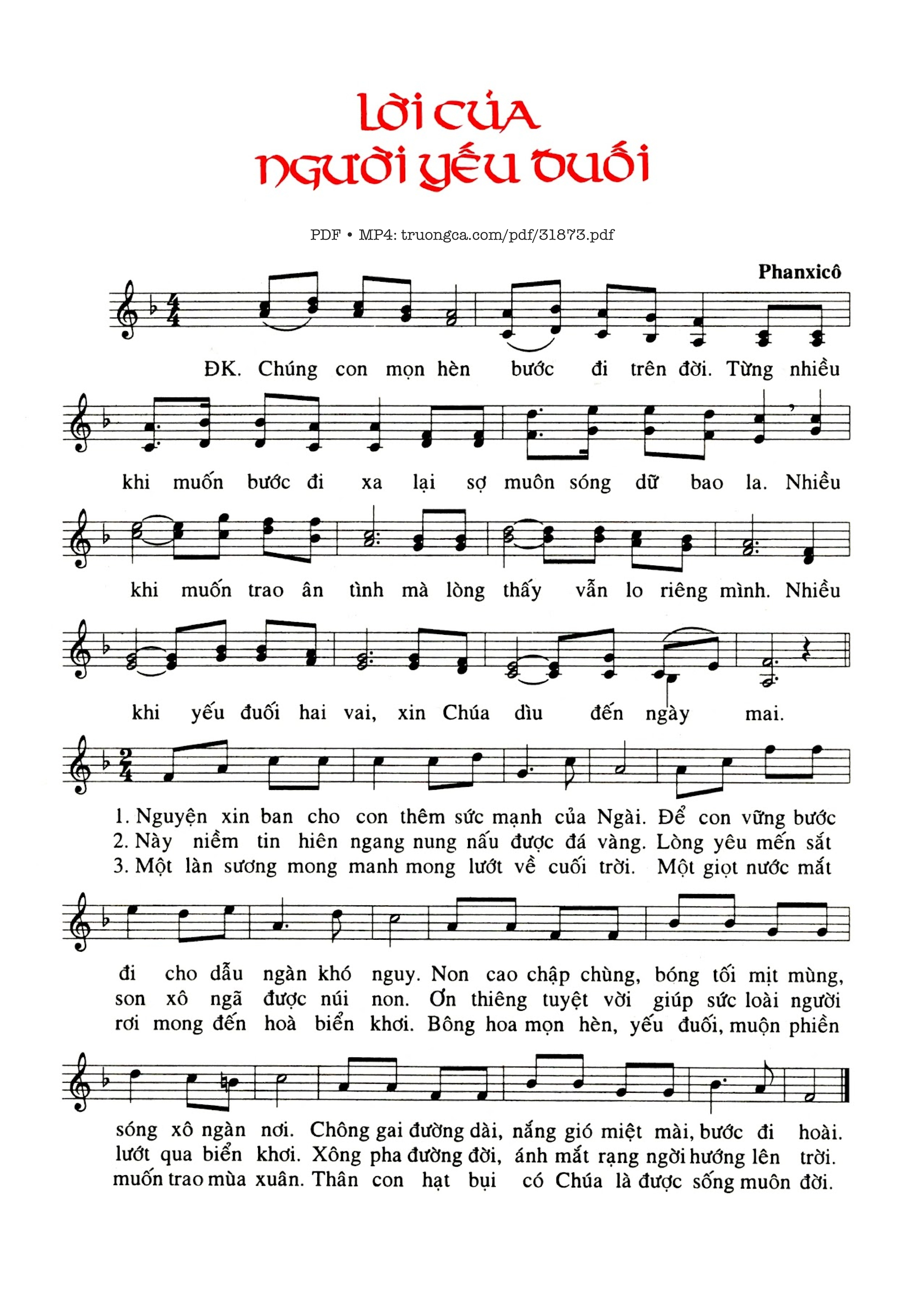 Sheet PDF of Lời Của Người Yếu Đuôi
