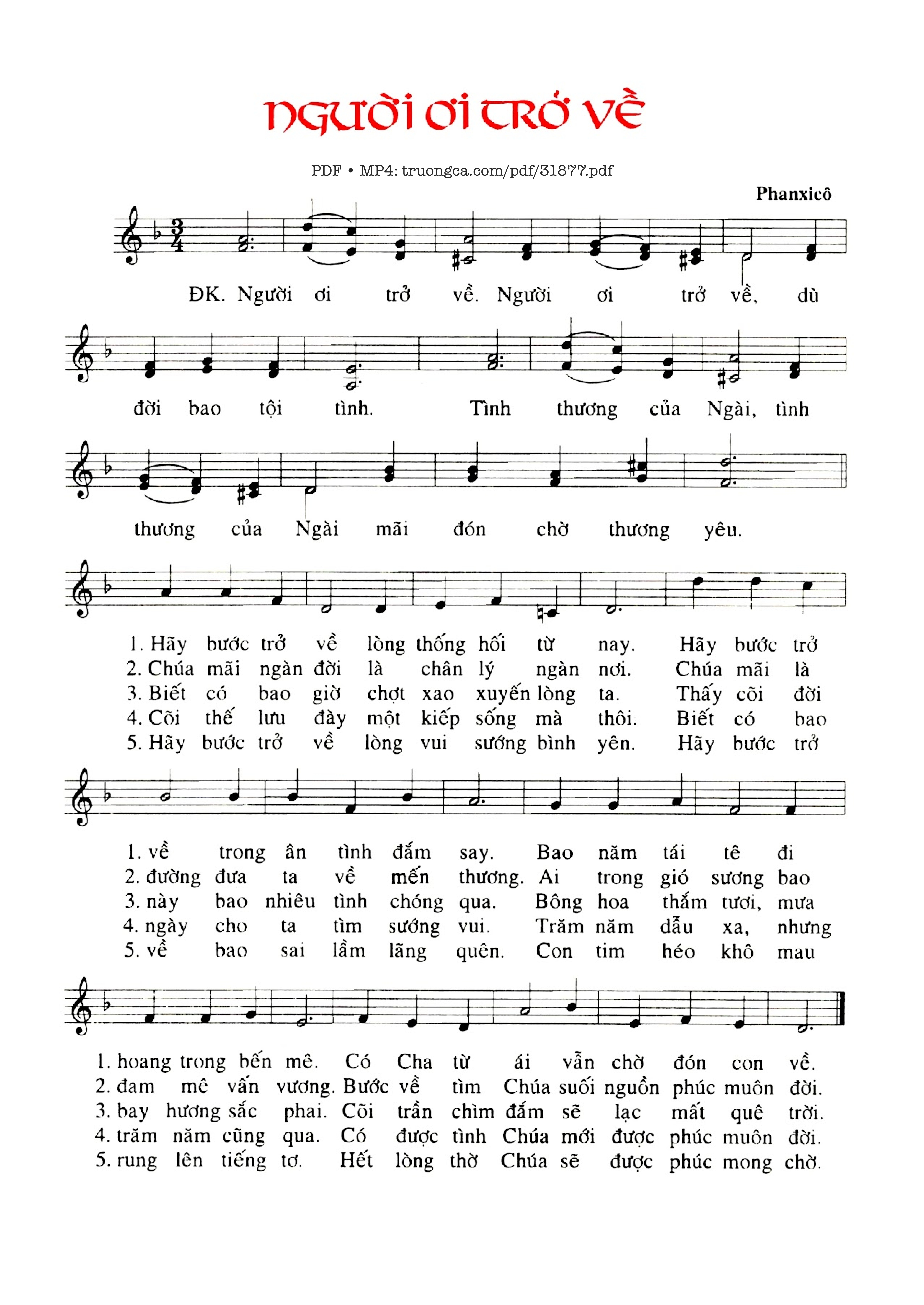 Page 1 of Sheet music PDF Người Ơi Trở Về - Phanxico