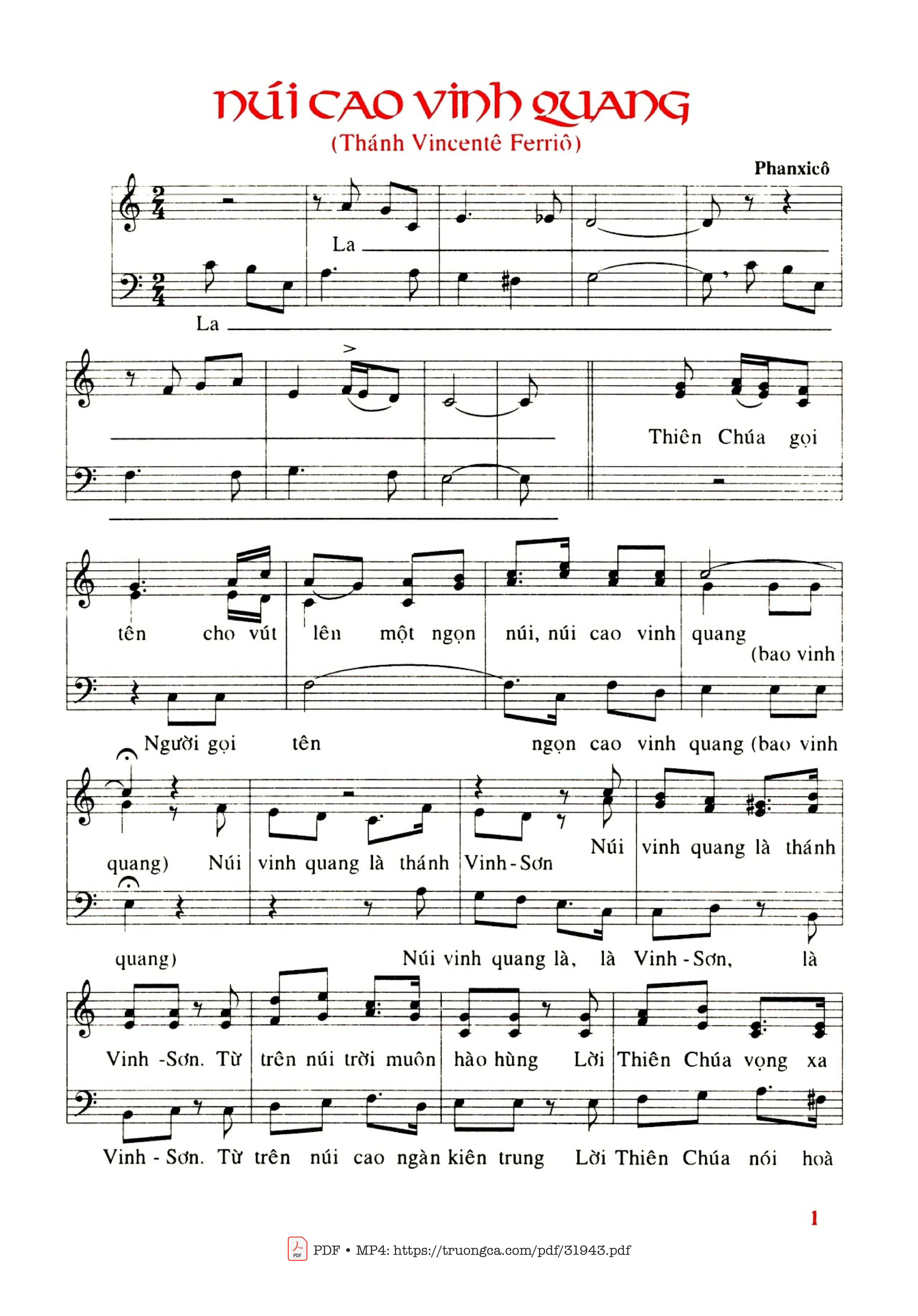 Sheet PDF of Núi Cao Vinh Quang