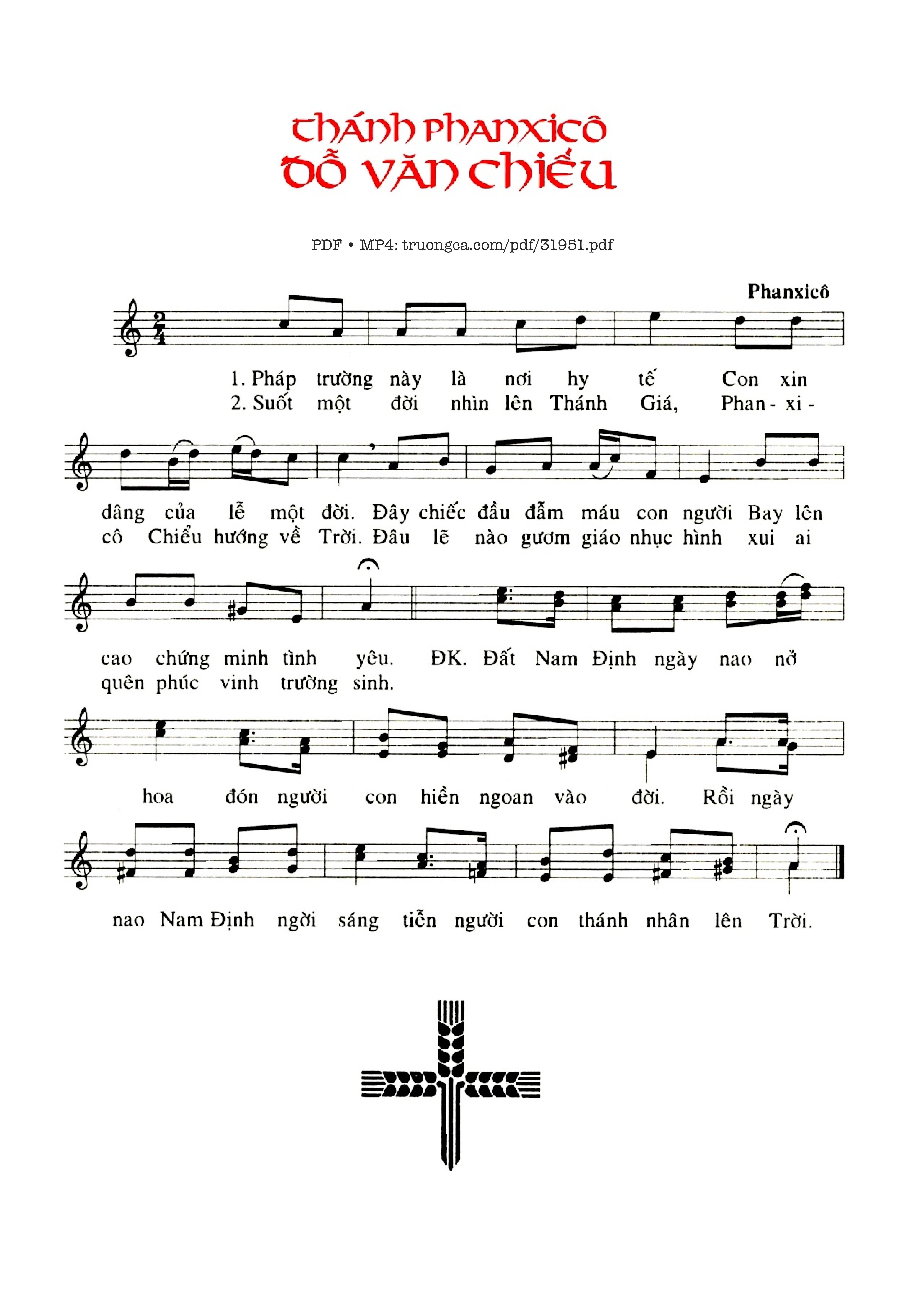 Sheet PDF of Thánh Phanxicô Đỗ Văn Chiểu