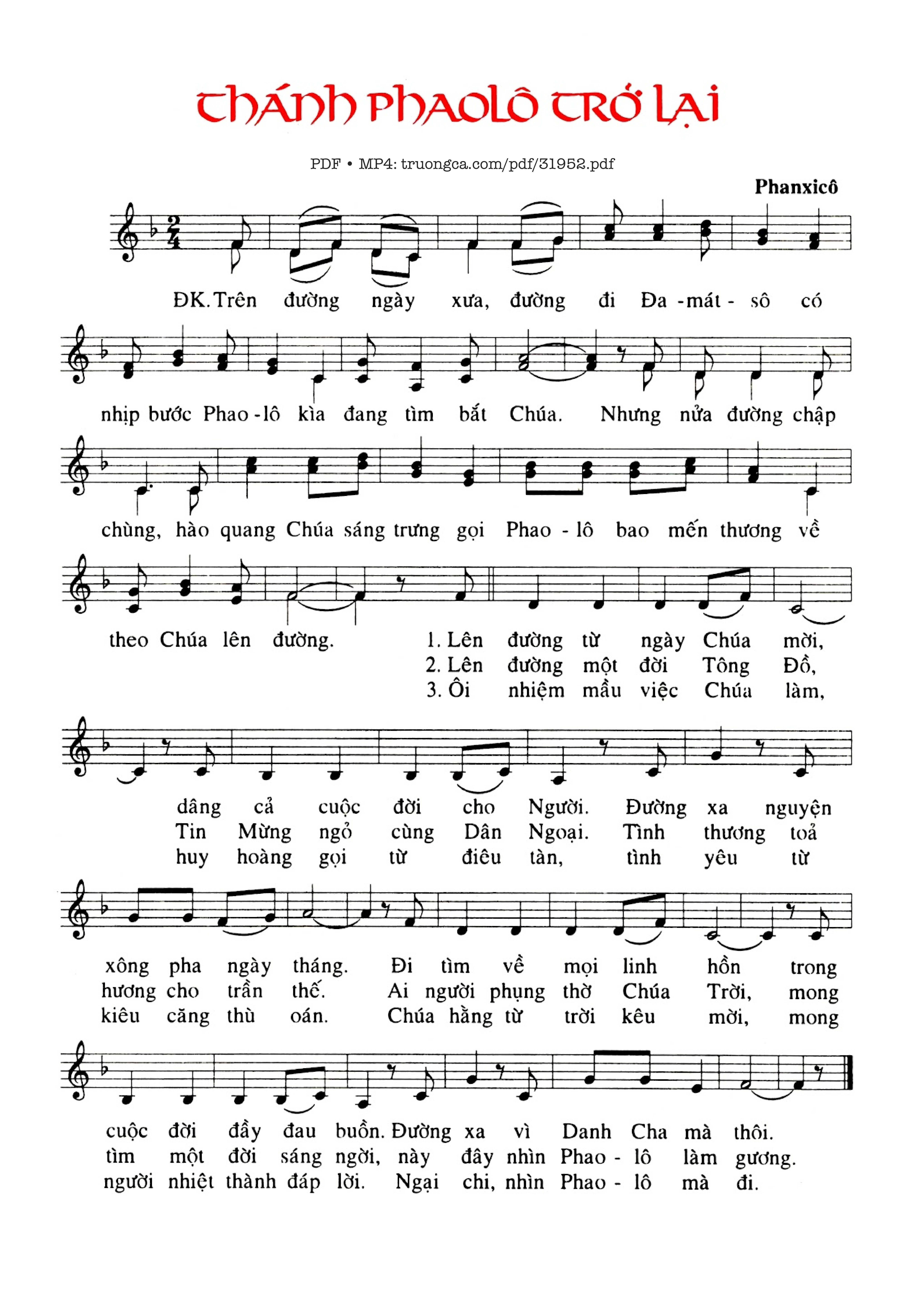 Sheet PDF of Thánh Phanxicô Trở Lại