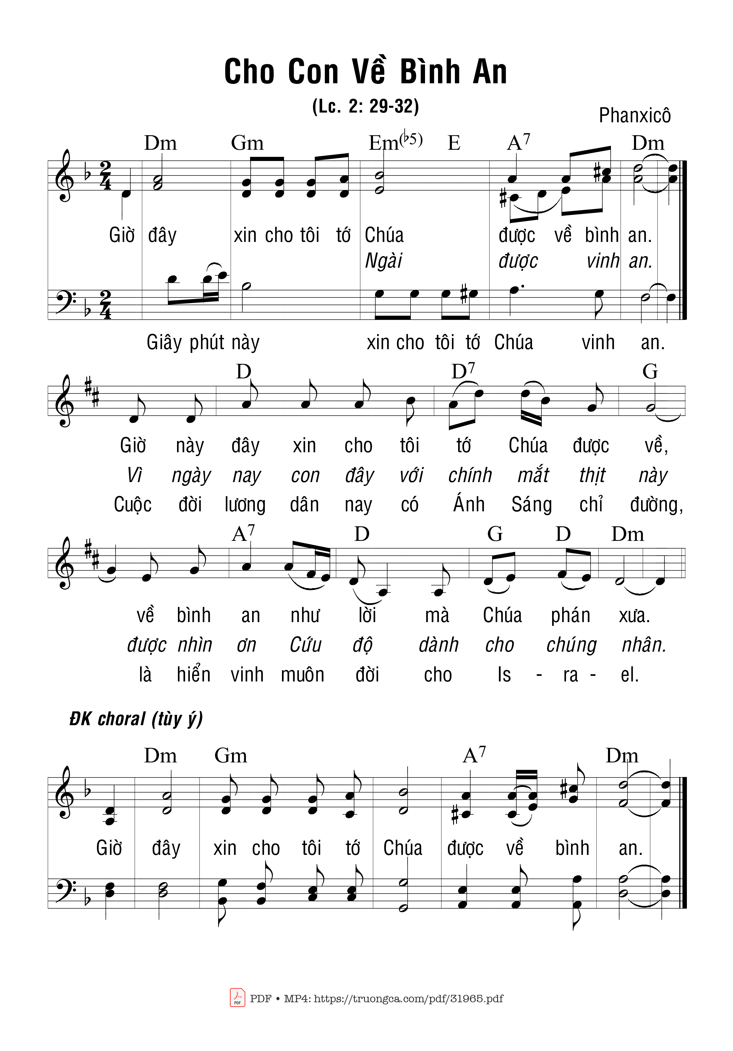 Sheet PDF of Cho Con Về Bình An