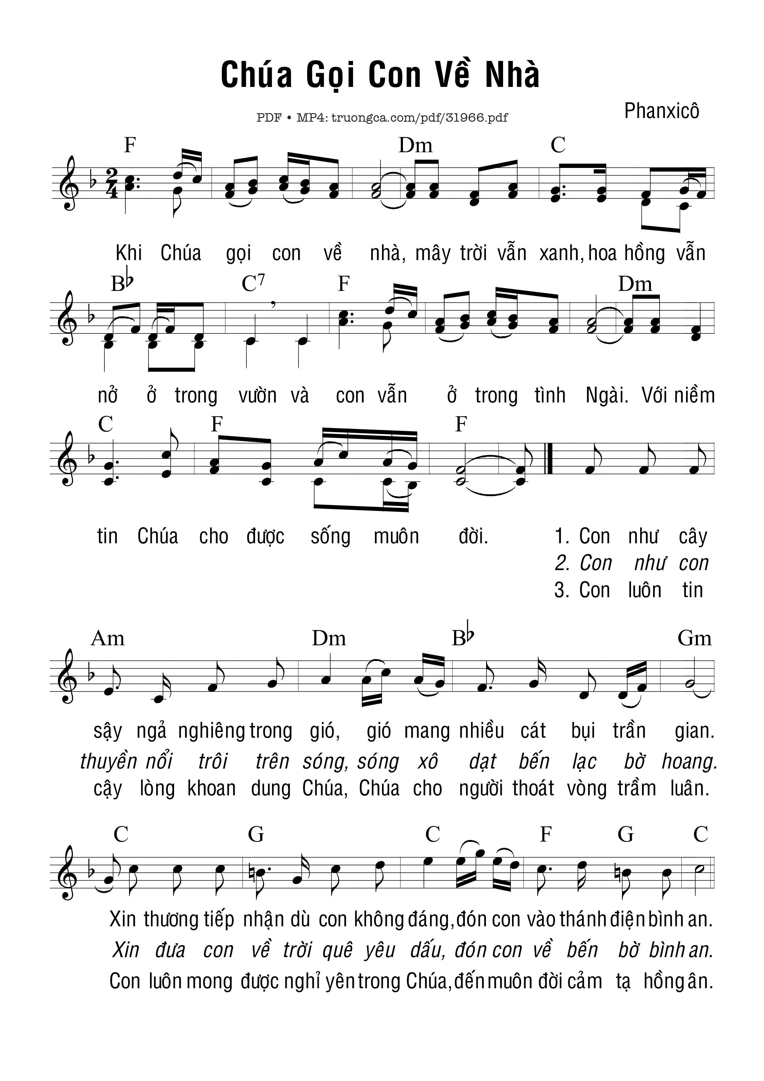 Page 1 of Sheet music PDF Chúa Gọi Con Về Nhà - Phanxico