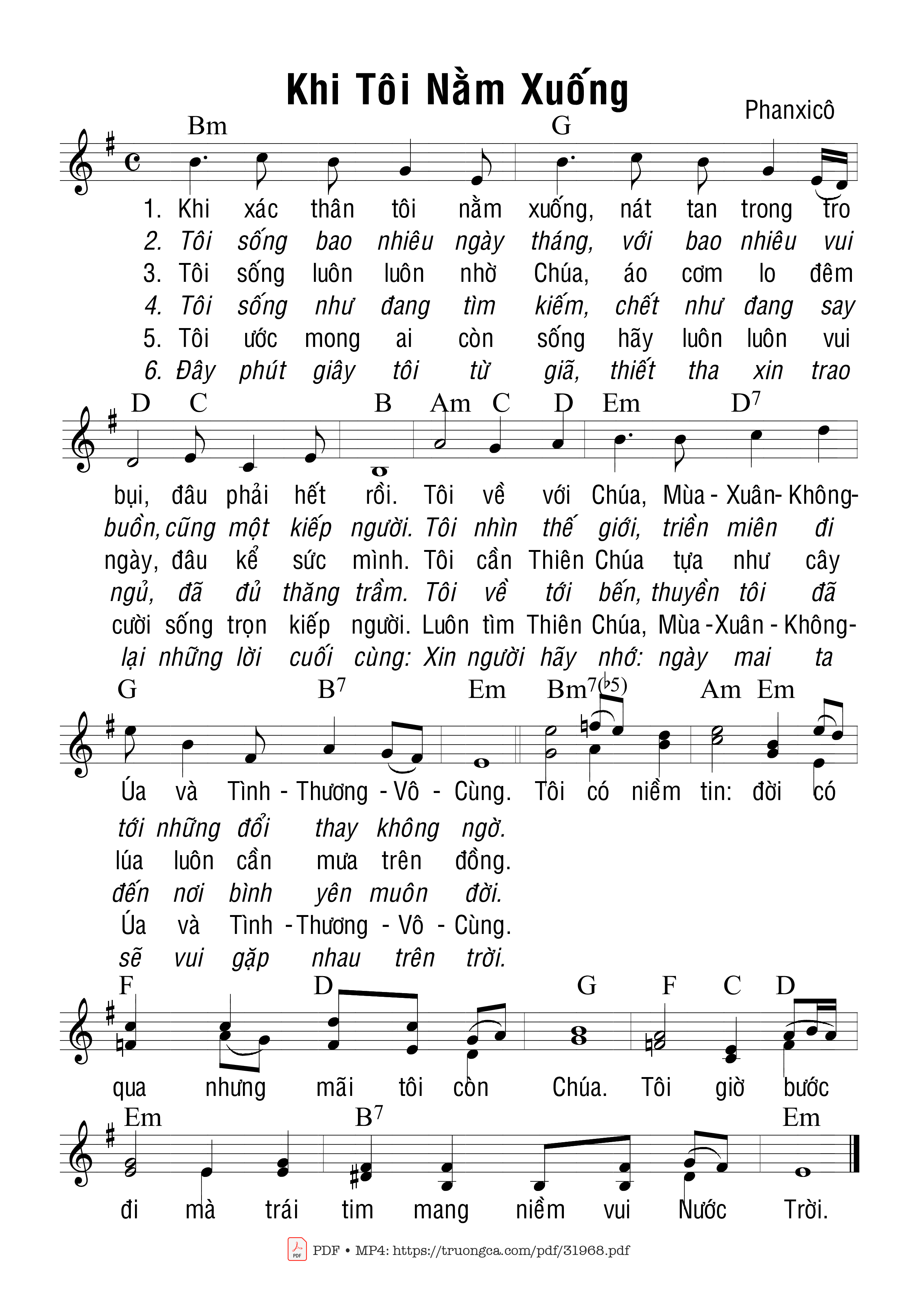 Sheet PDF of Khi Tôi Nằm Xuống