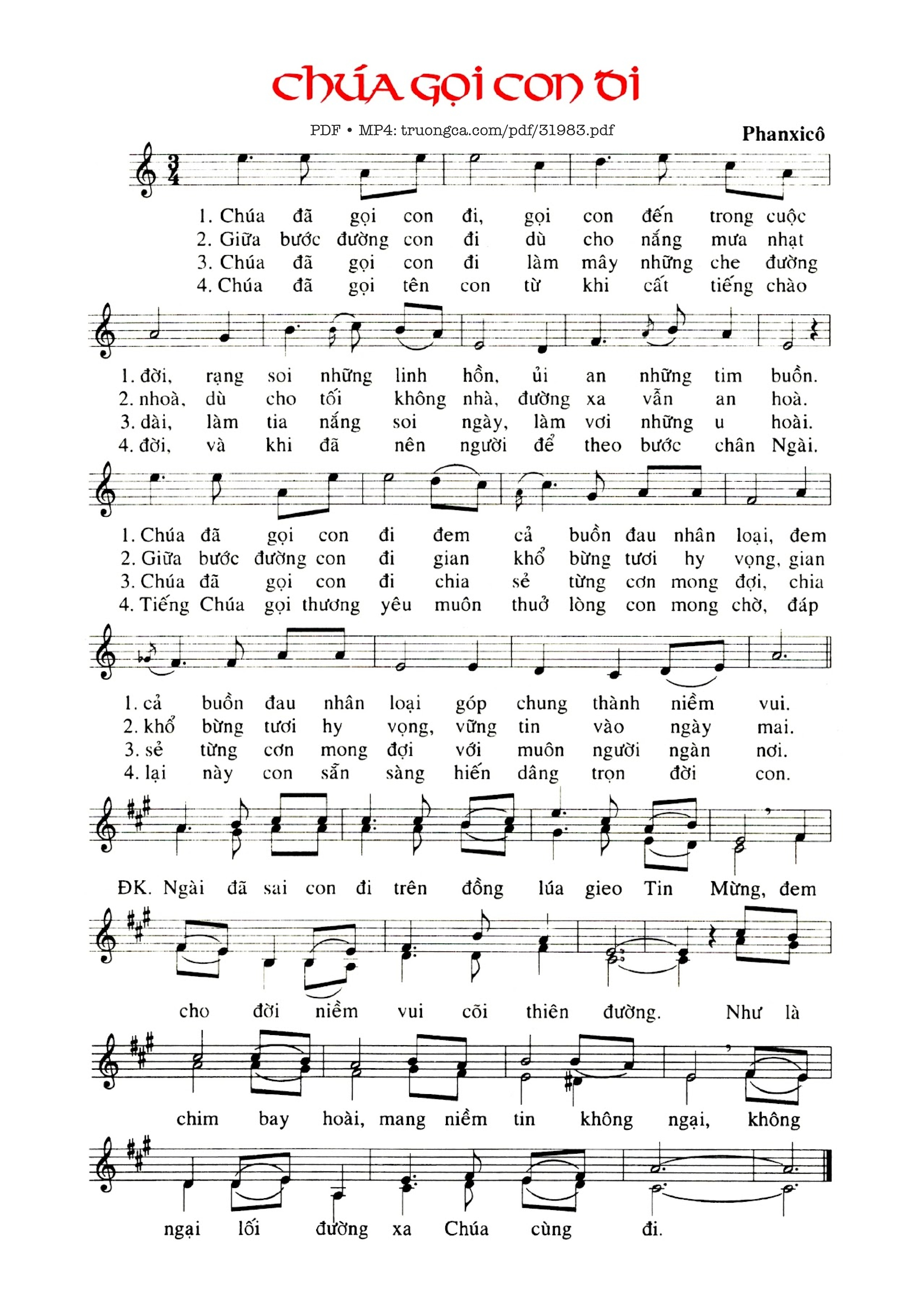 Page 1 of Sheet music PDF Chúa Gọi Con Đi - Phanxico