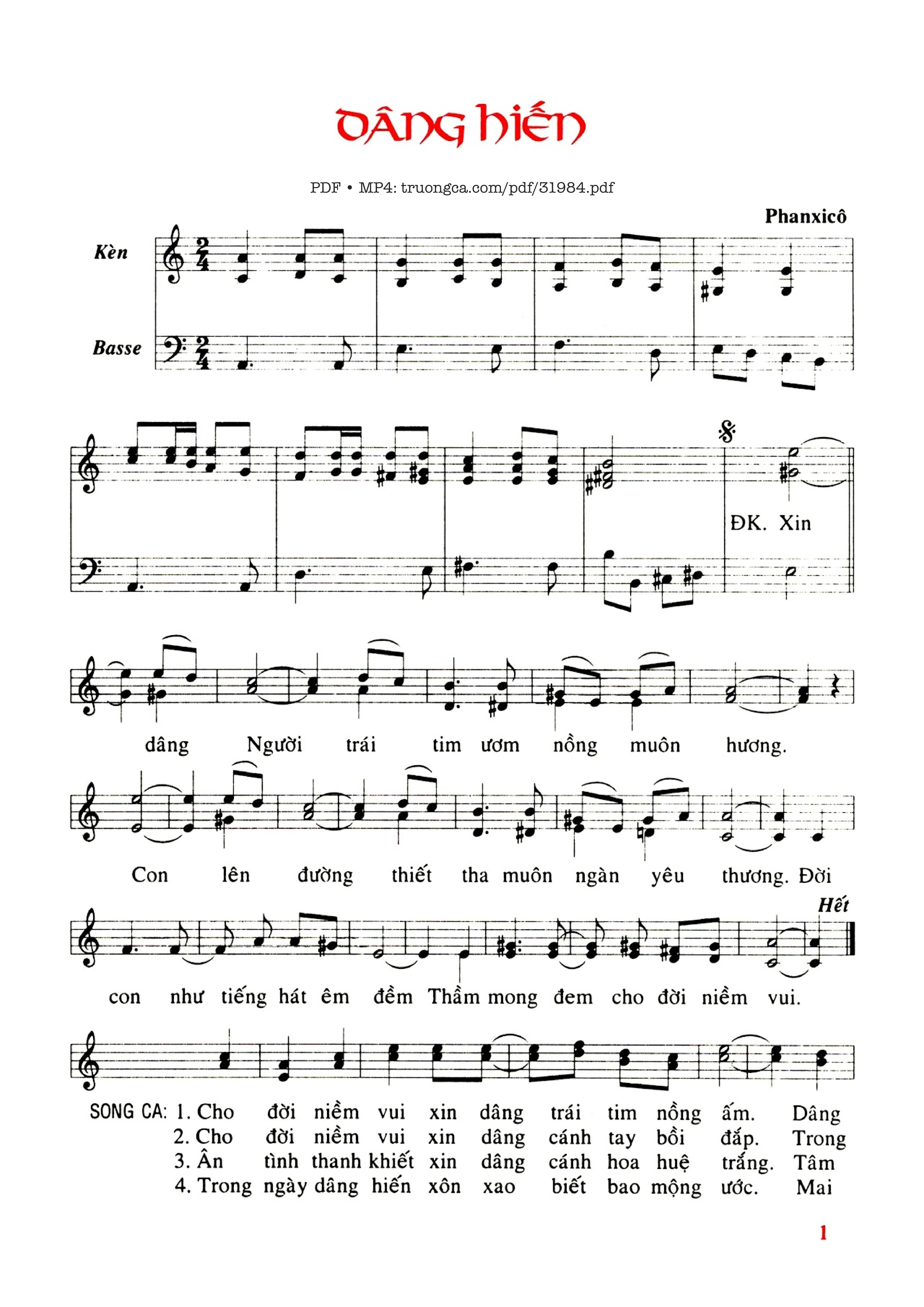Page 1 of Sheet music PDF Dâng Hiến - Phanxico