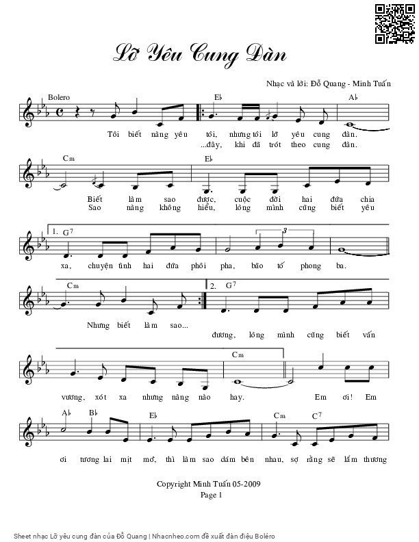 Page 1 of Sheet music PDF Lỡ yêu cung đàn - Đỗ Quang