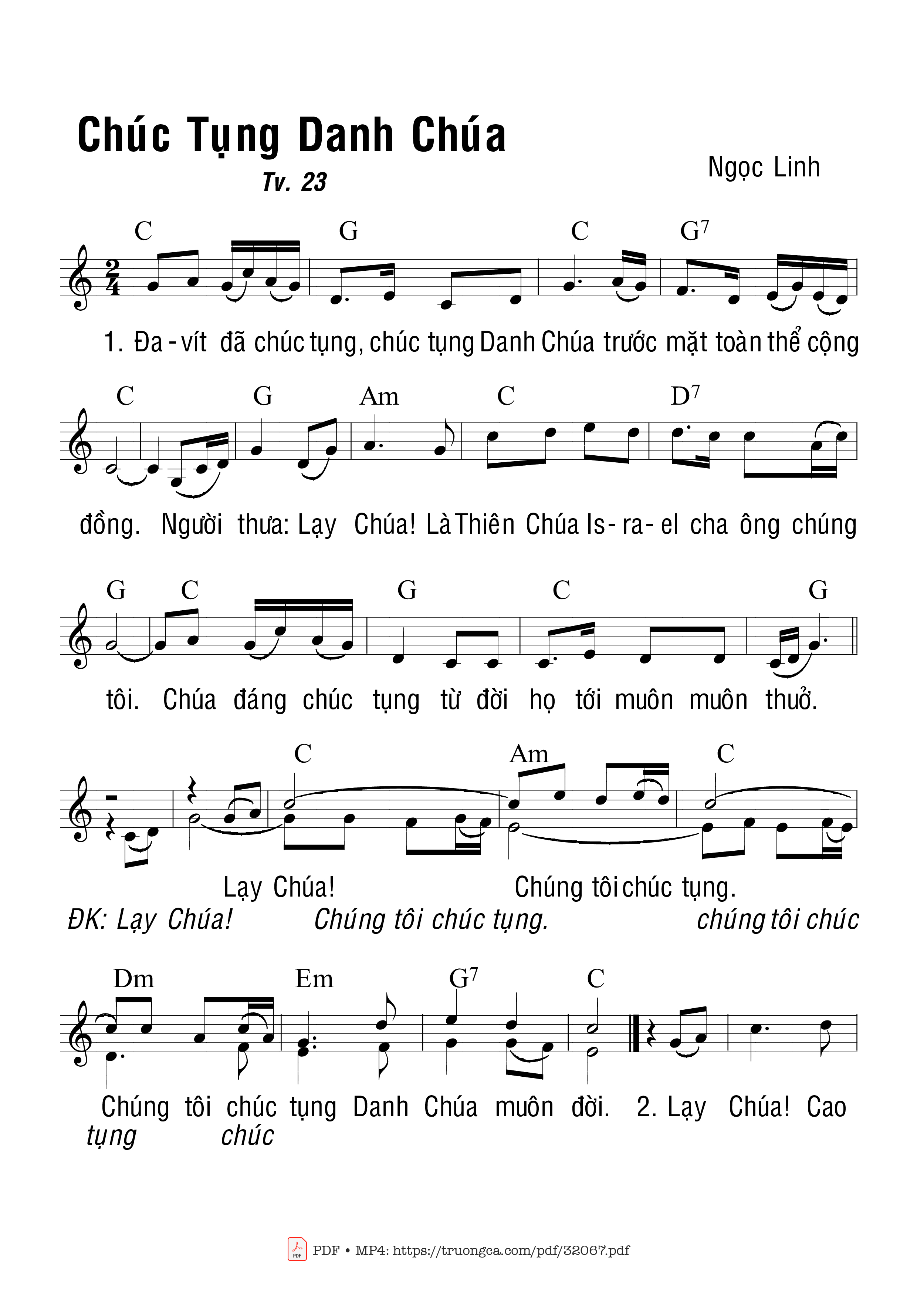 Sheet PDF of Thánh Vịnh , Chúc Tụng Danh Chúa (Tv 23