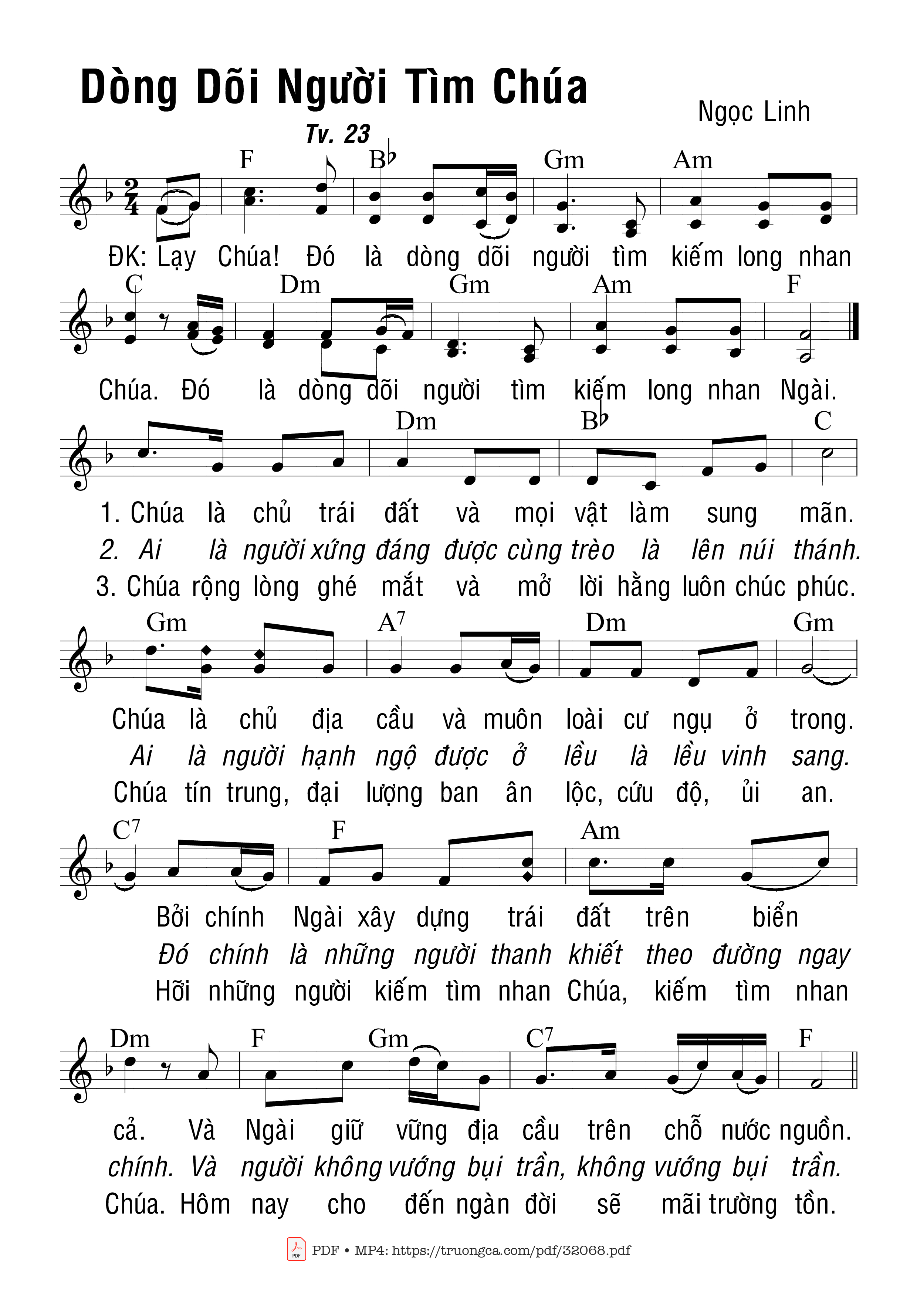Sheet PDF of Thánh Vịnh 23, Dòng Dõi Người Tìm Chúa