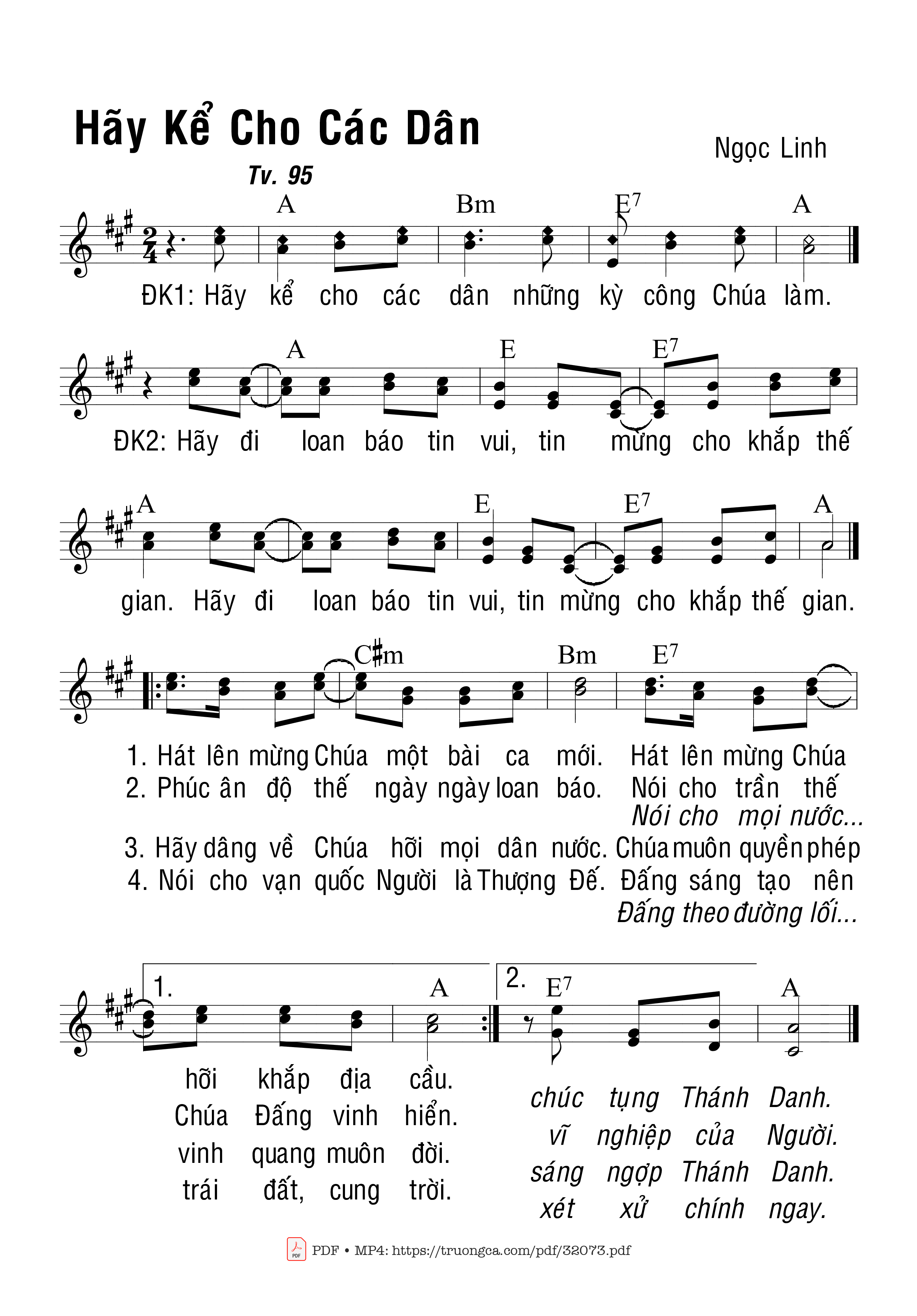 Page 1 of Sheet music PDF Thánh Vịnh 95, Hãy Kể Cho Các Dân - Ngọc Linh