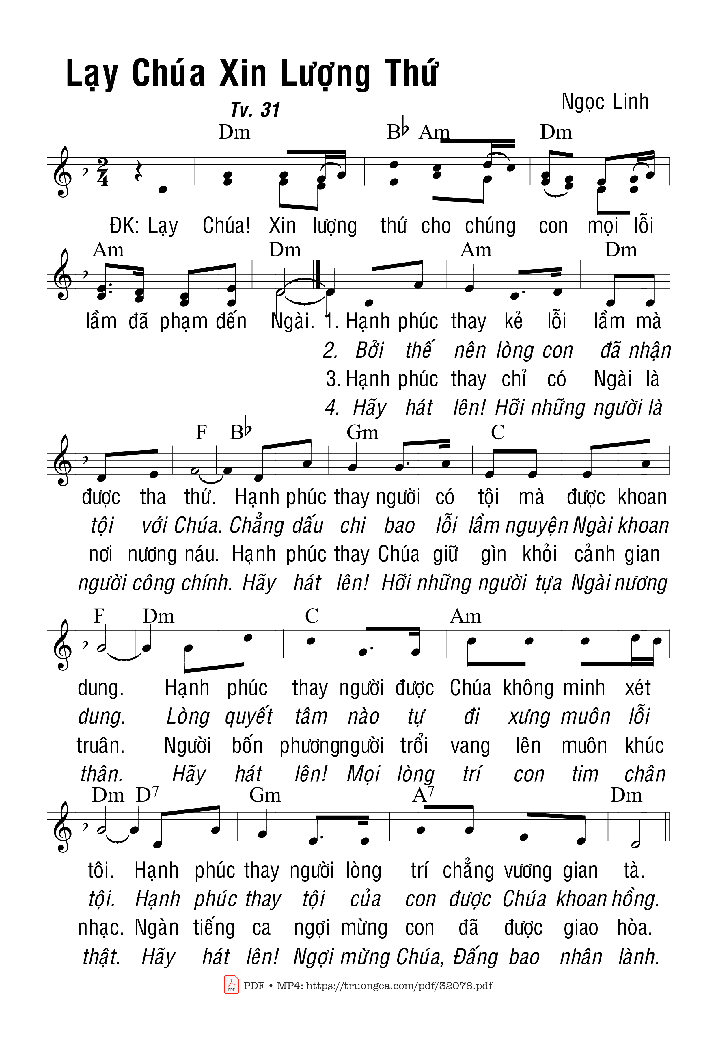 Sheet PDF of Thánh Vịnh 31, Lạy Chúa Xin Lượng Thứ