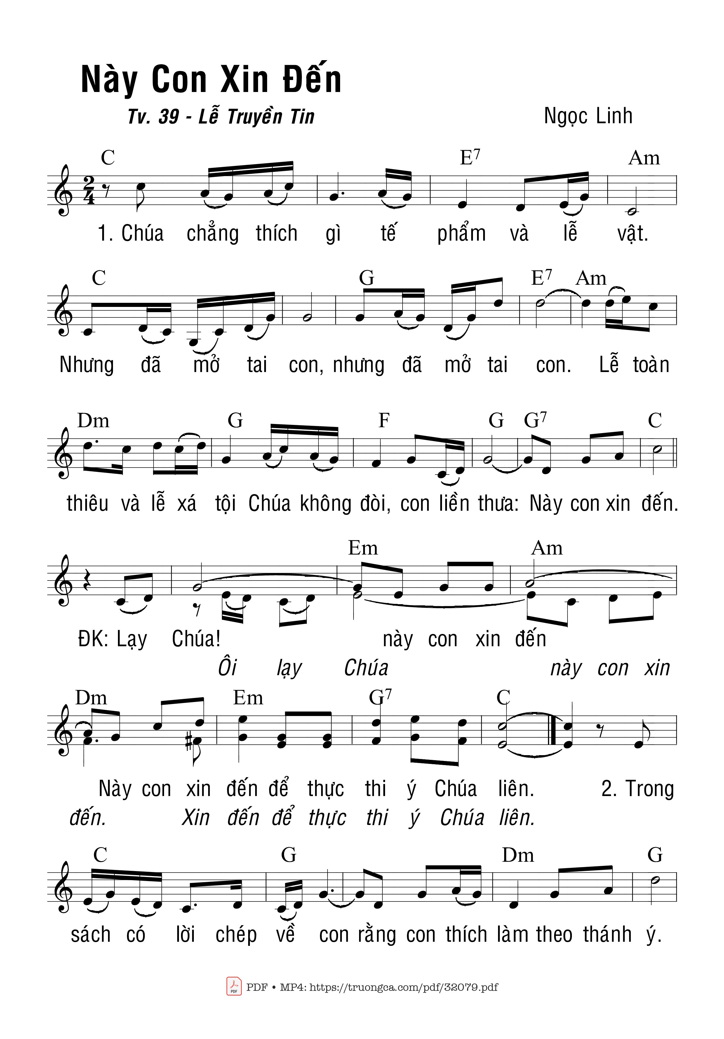 Sheet PDF of Thánh Vịnh 39, Này Con Xin Đến