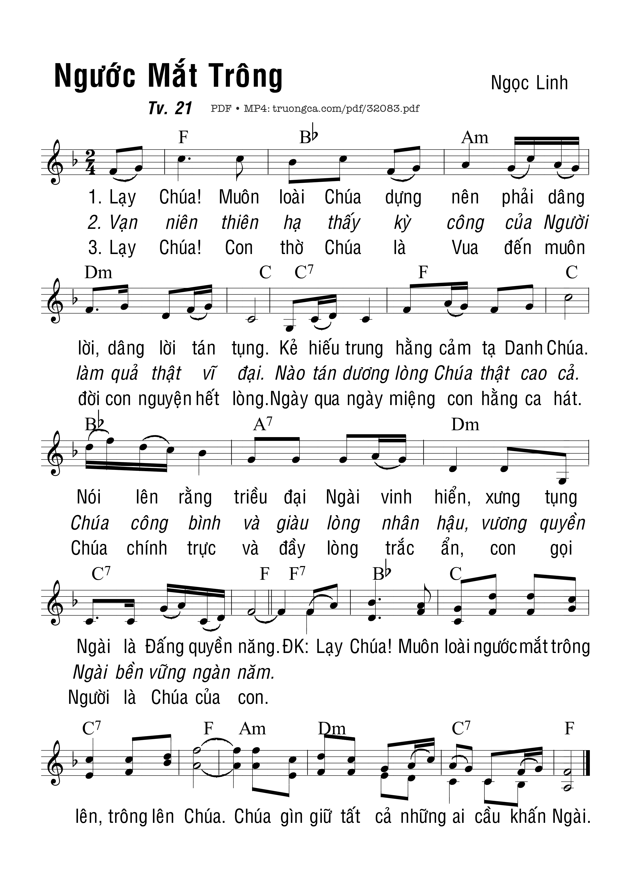 Sheet PDF of Thánh Vịnh 21, Ngước Mắt Trông