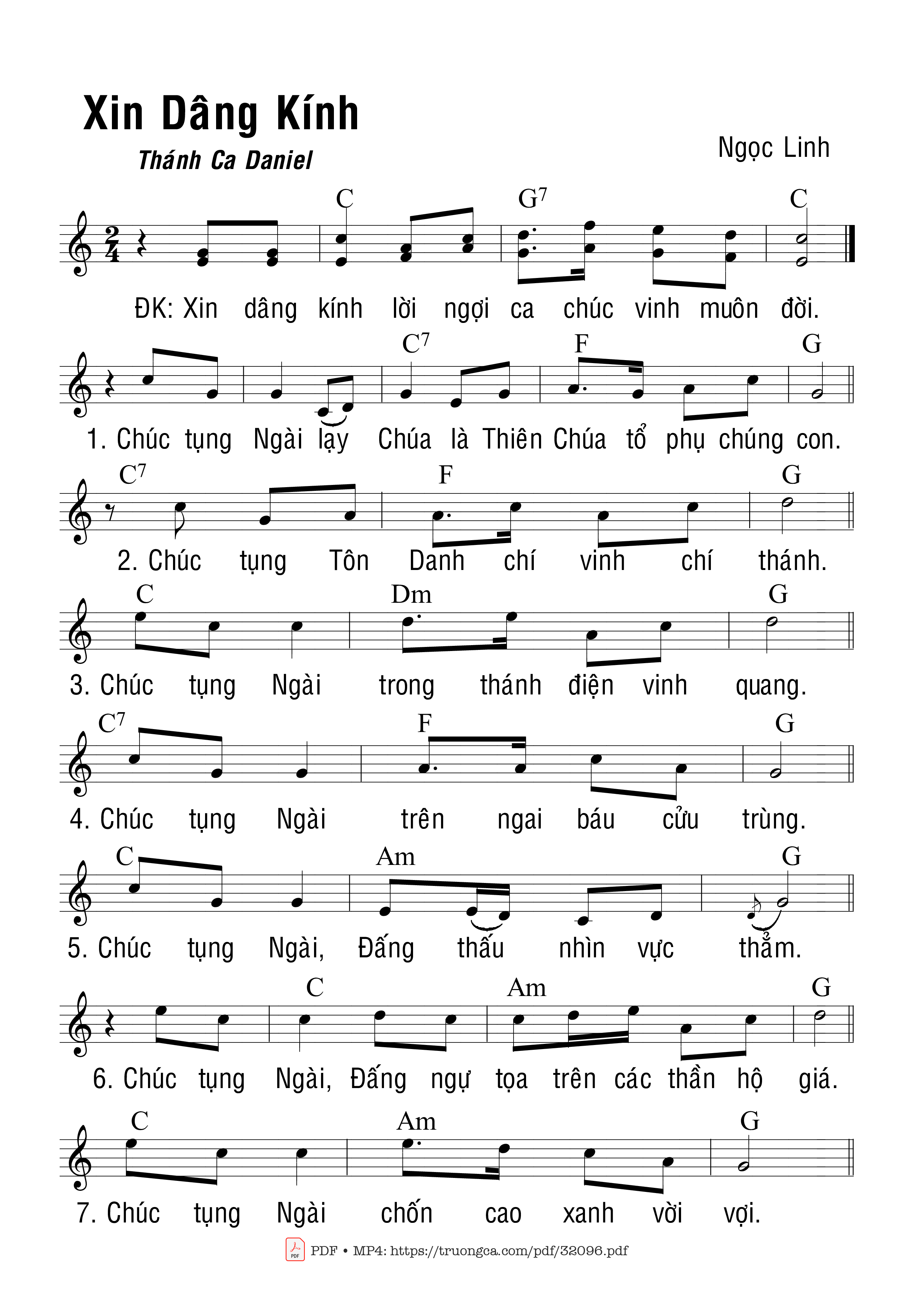 Page 1 of Sheet music PDF Xin Dâng Kính (Tc Daniel) - Ngọc Linh