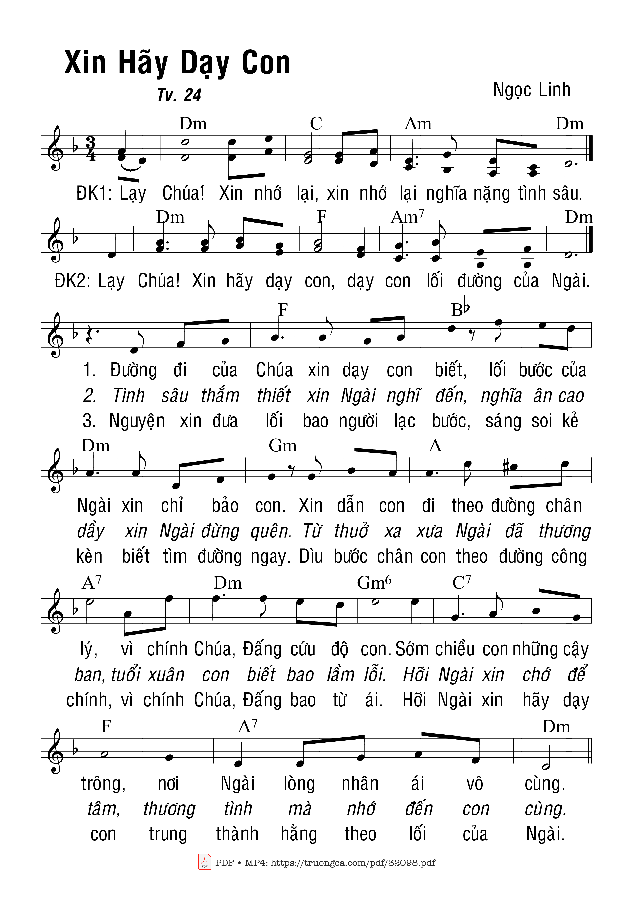 Sheet PDF of Thánh Vịnh 24, Xin Hãy Dạy Con
