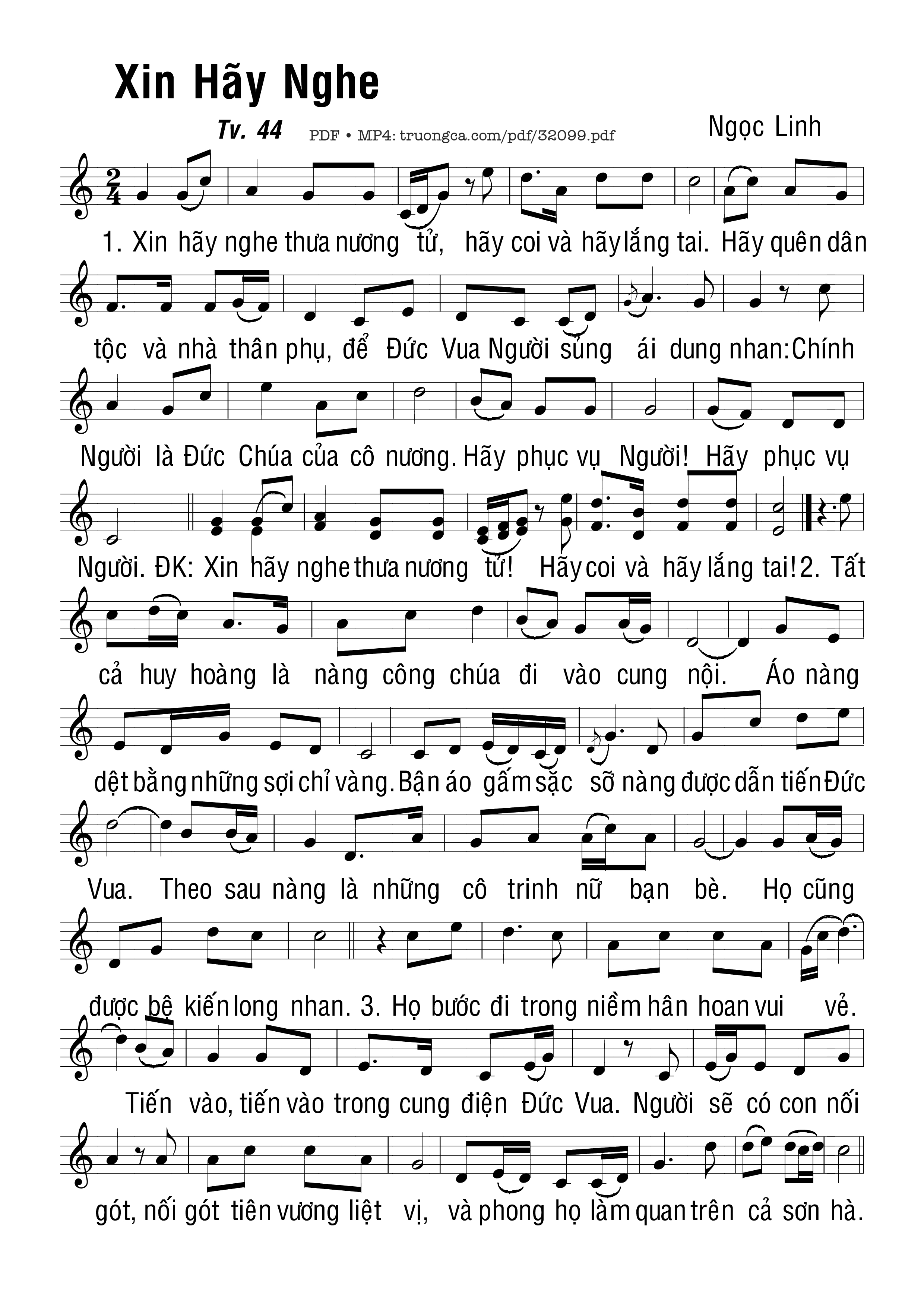 Sheet PDF of Thánh Vịnh 44, Xin Hãy Nghe