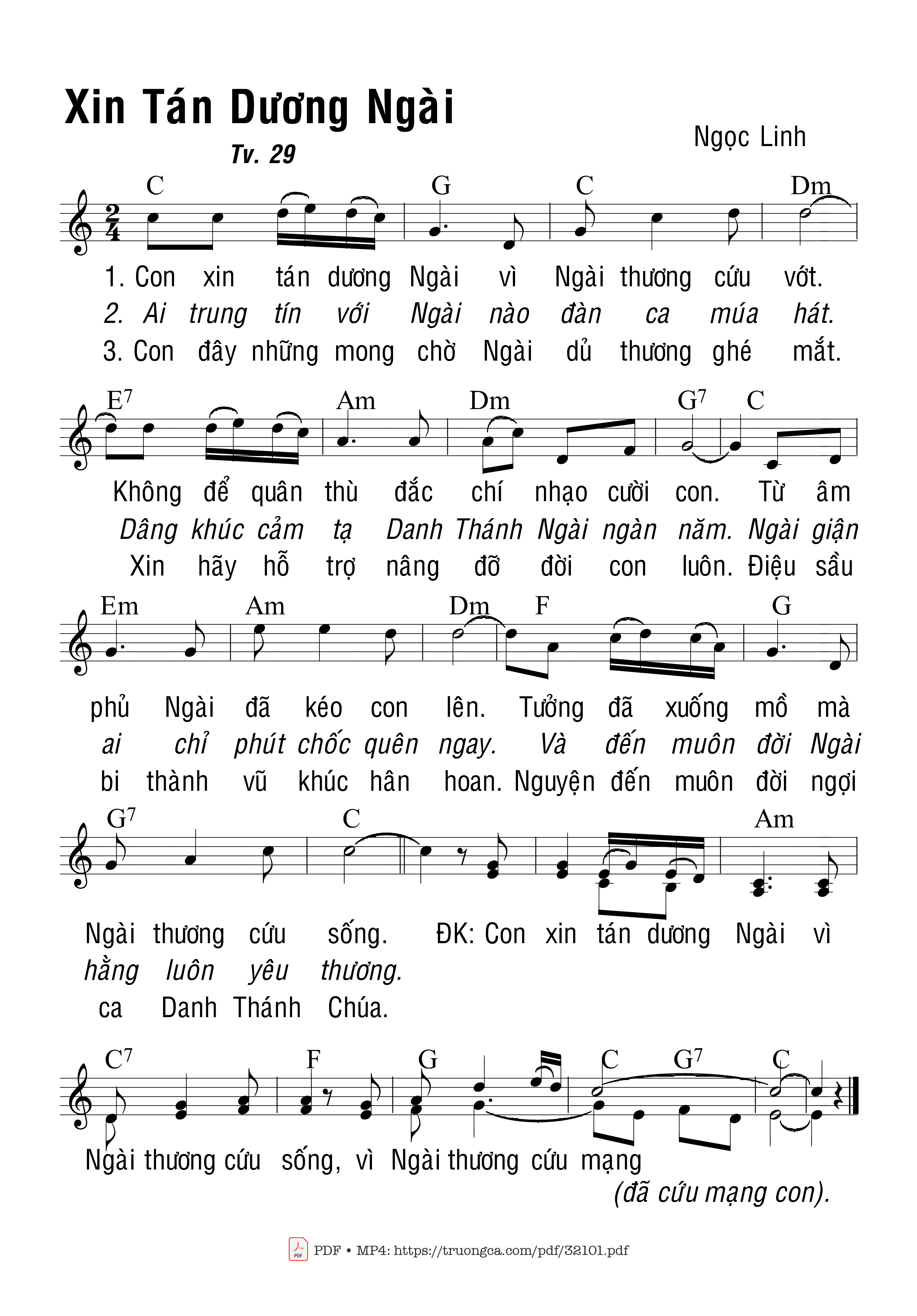 Sheet PDF of Thánh Vịnh 29, Xin Tán Dương Ngài