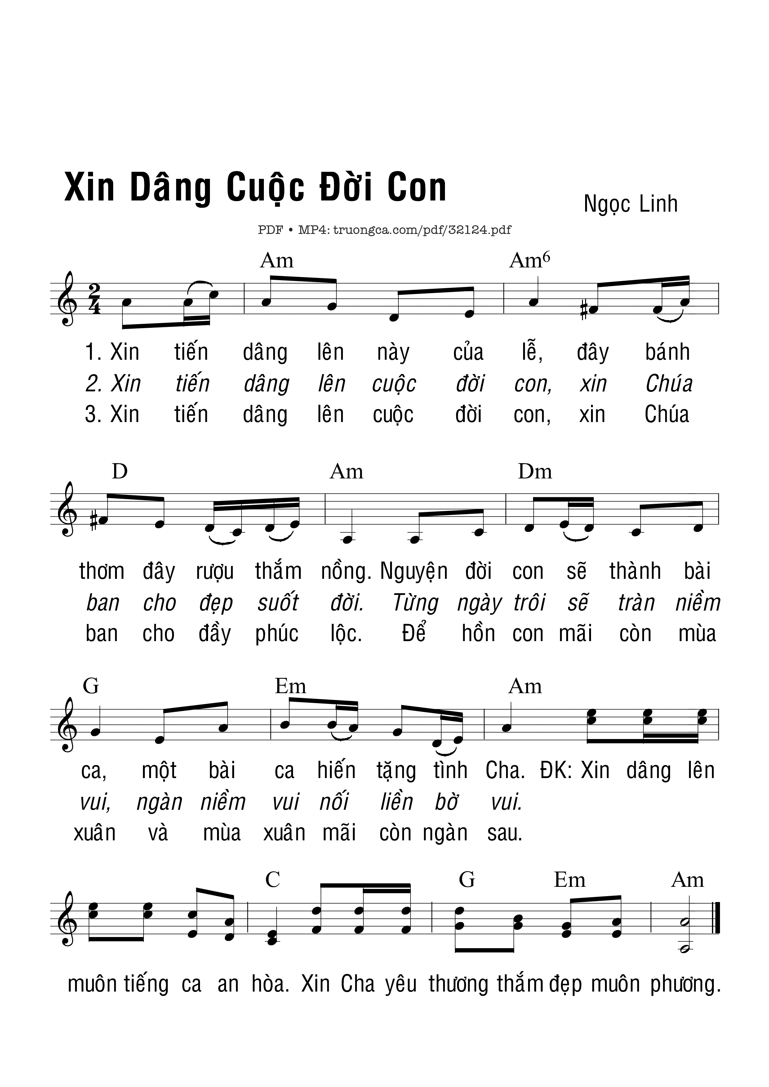 Sheet PDF of Xin Dâng Cuộc Đời Con