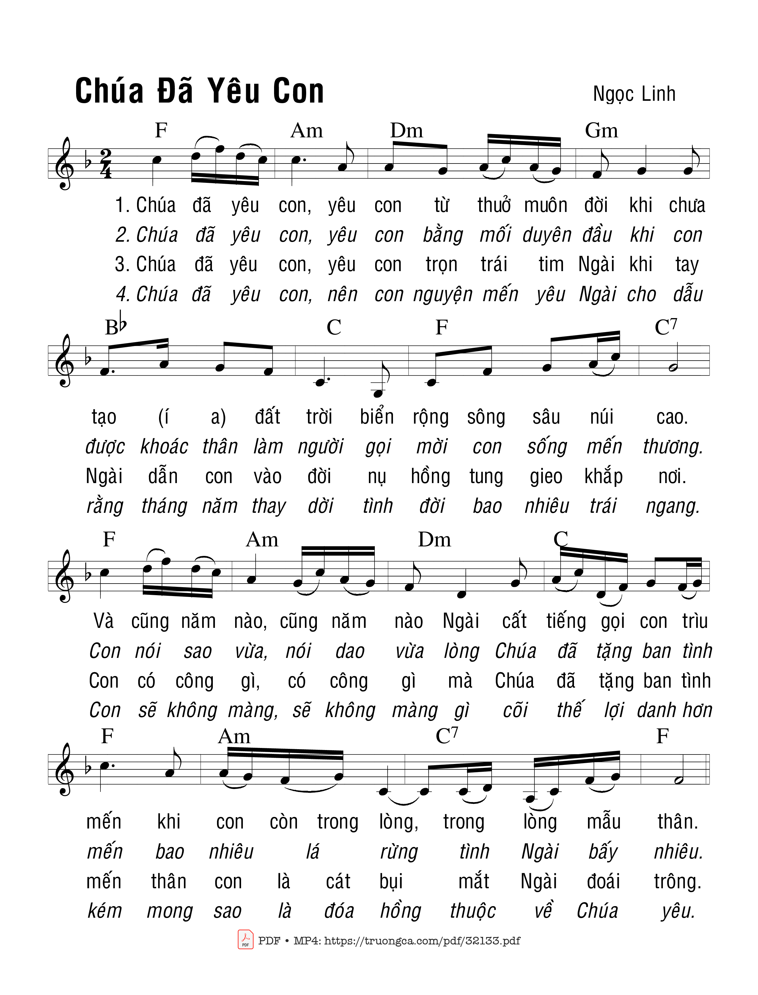 Page 1 of Sheet music PDF Chúa Đã Yêu Con (2 Bè) - Ngọc Linh