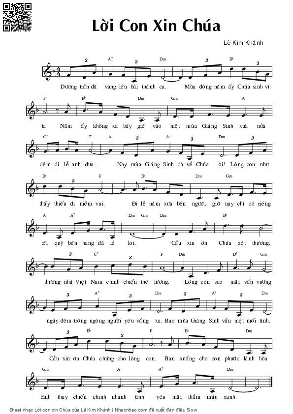 Page 1 of Sheet music PDF Lời con xin Chúa - Lê Kim Khánh