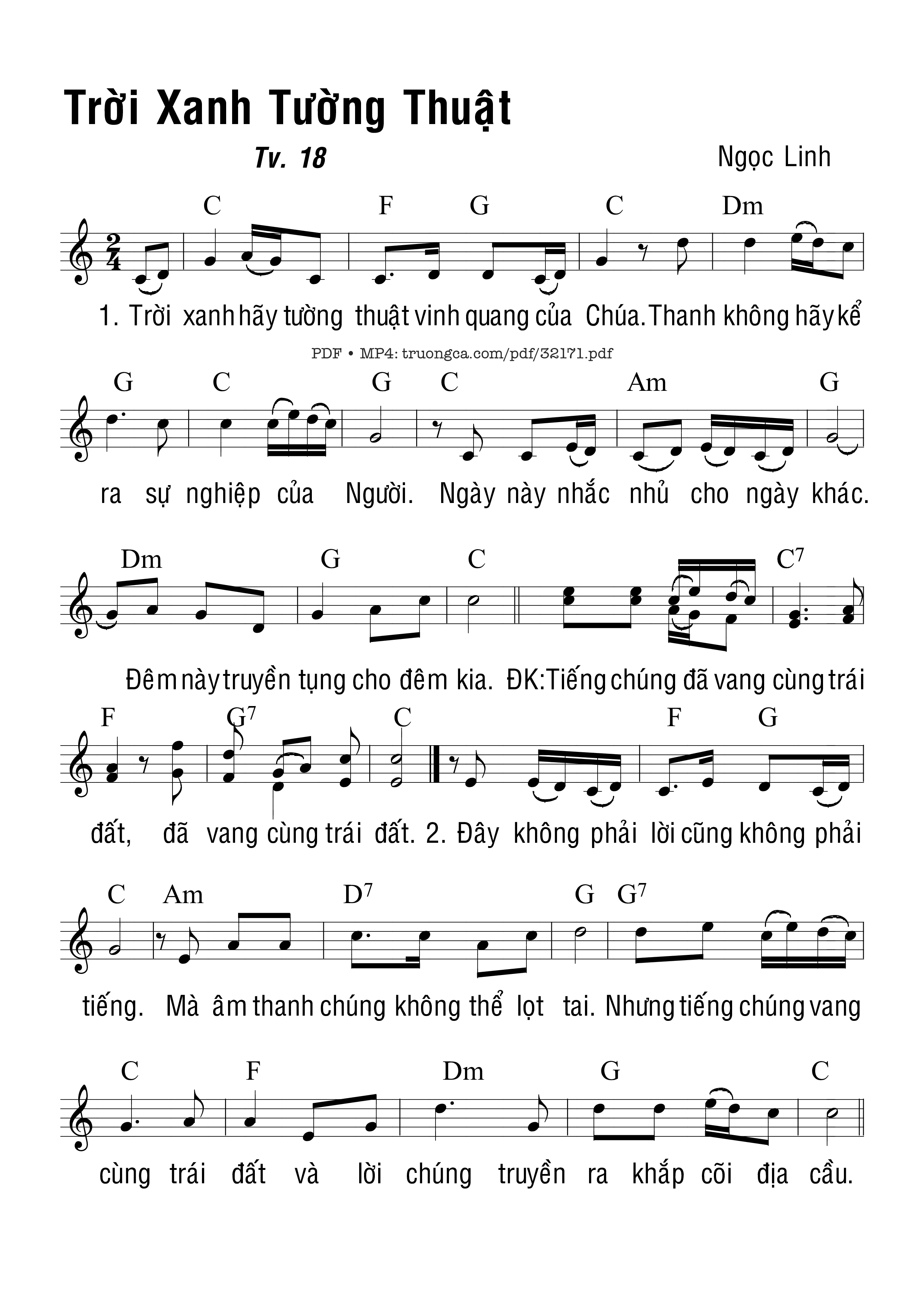 Sheet PDF of Thánh Vịnh 18, Trời Xanh Tường Thuật