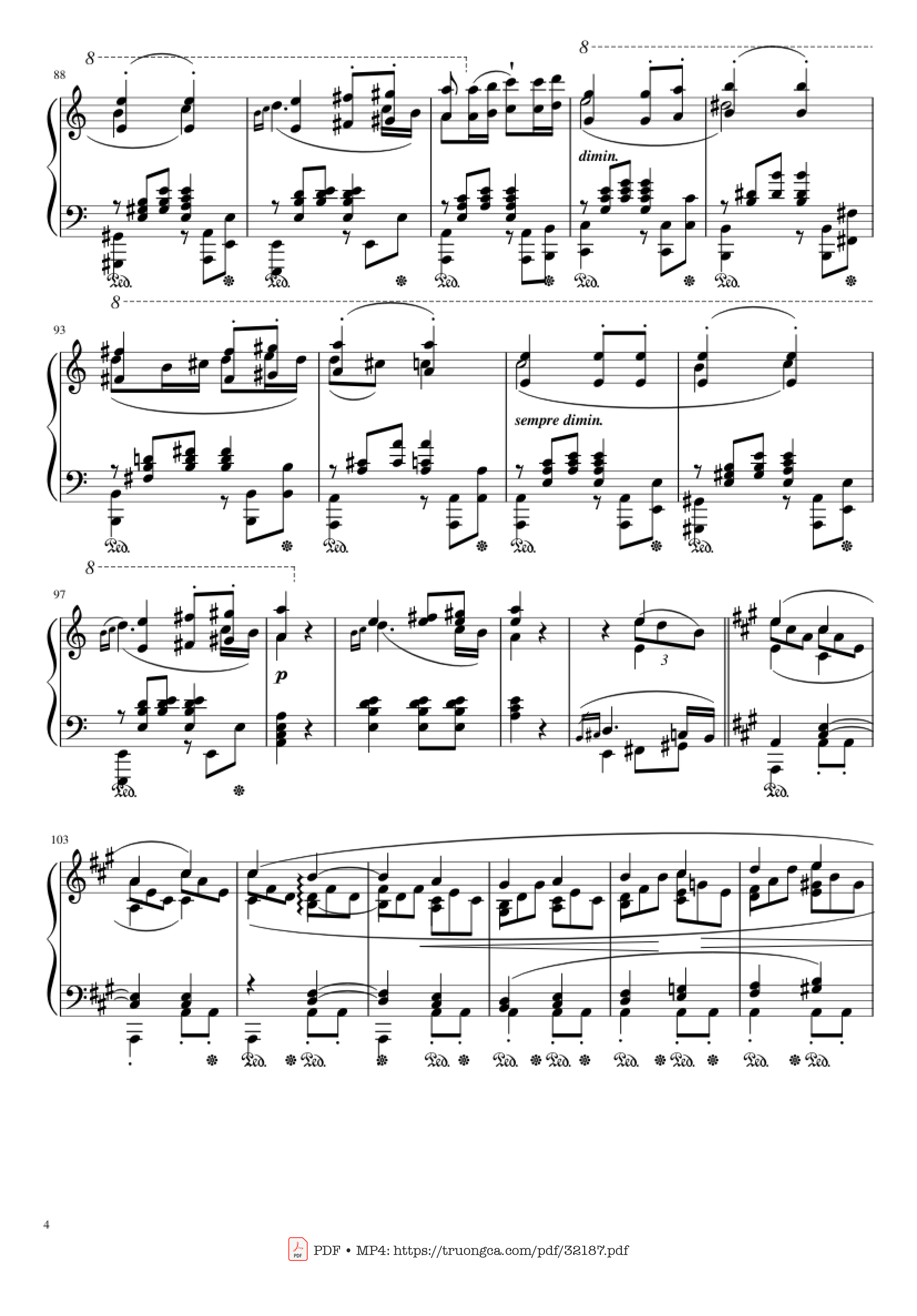 Page 4 of Sheet music PDF Piano Beethoven Symphony No. 7 Movement 2 Piano - Ludvig van Beethoven