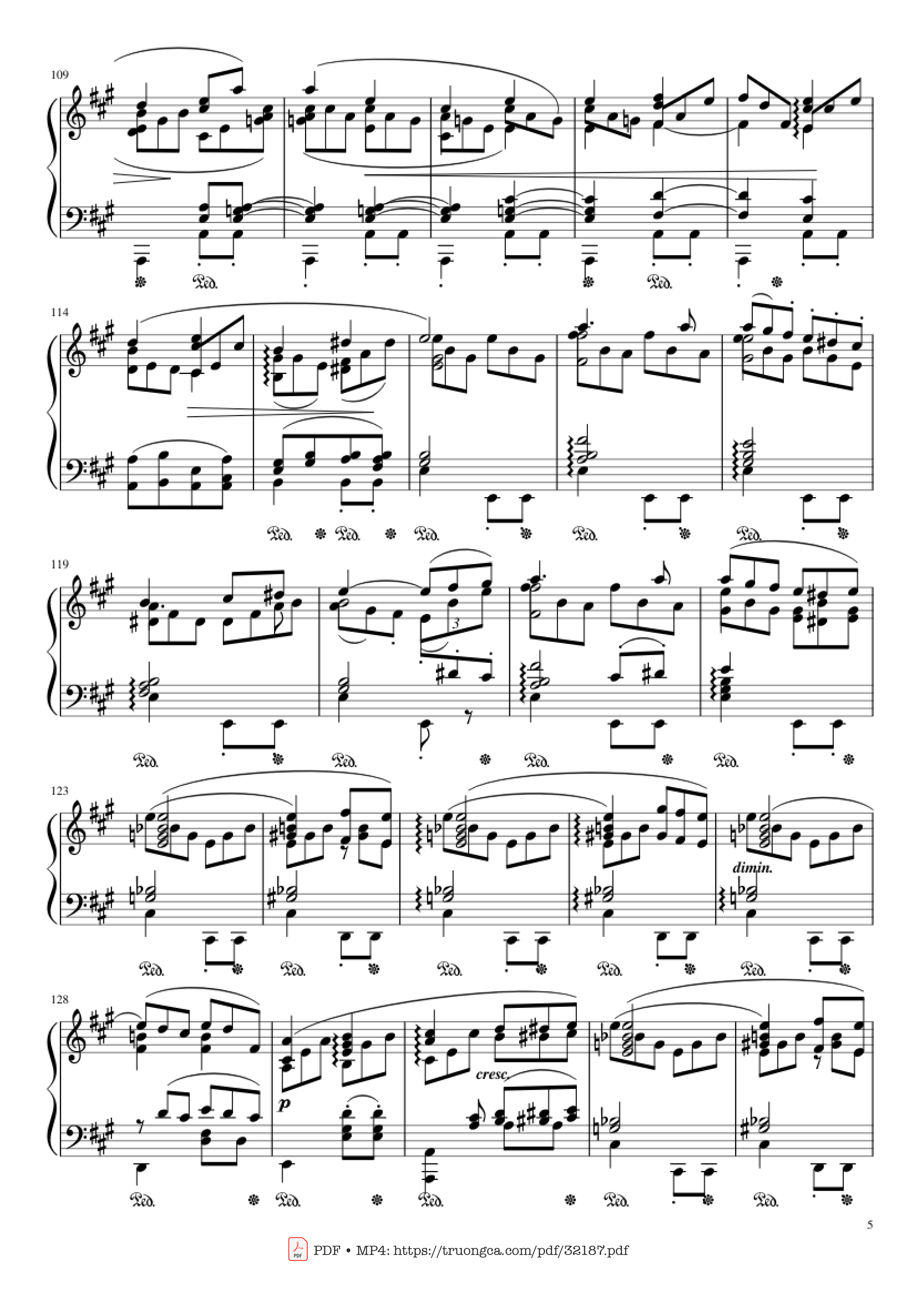 Page 5 of Sheet music PDF Piano Beethoven Symphony No. 7 Movement 2 Piano - Ludvig van Beethoven