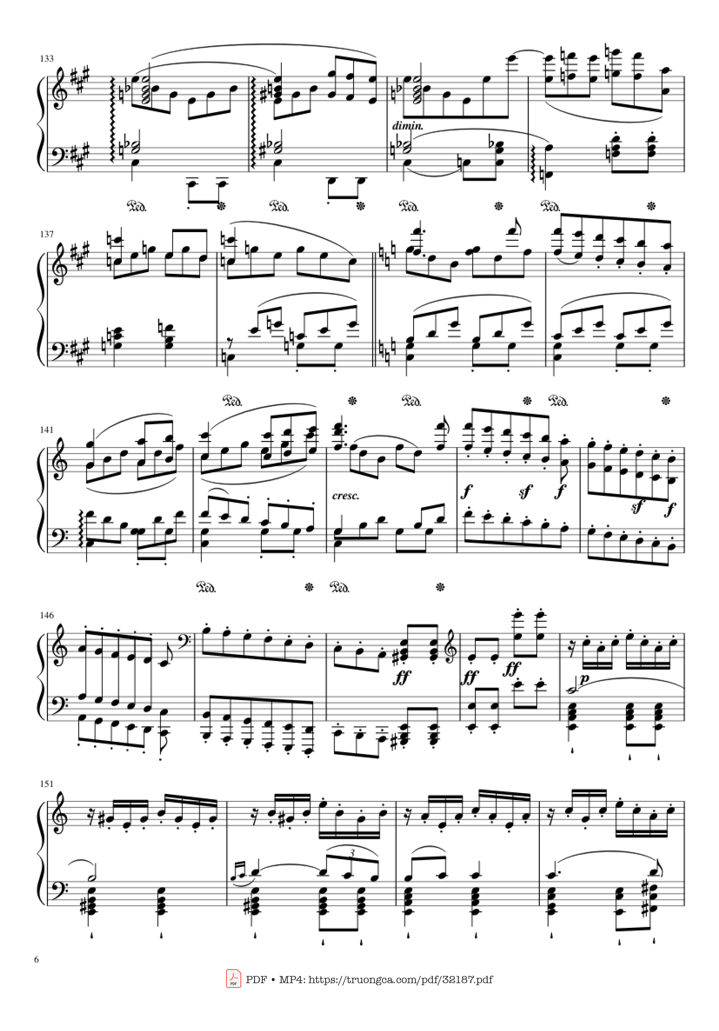 Page 6 of Sheet music PDF Piano Beethoven Symphony No. 7 Movement 2 Piano - Ludvig van Beethoven