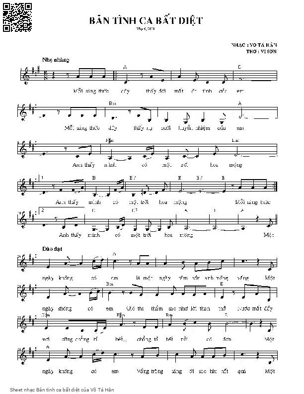 Sheet PDF of Bản tình ca bất diệt