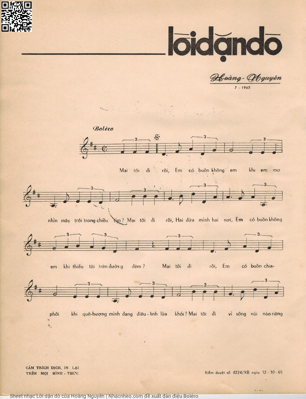 Page 2 of Sheet music PDF Lời dặn dò - Hoàng Nguyên