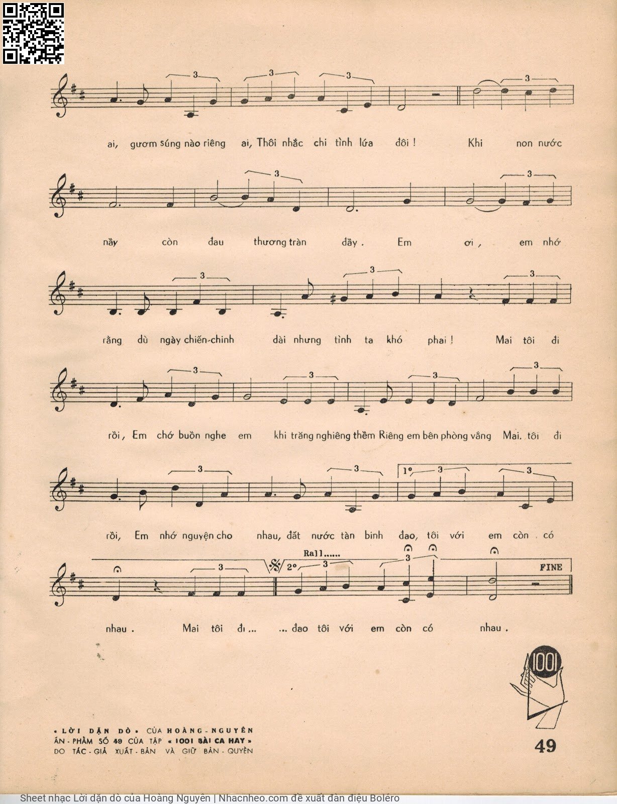 Page 3 of Sheet music PDF Lời dặn dò - Hoàng Nguyên