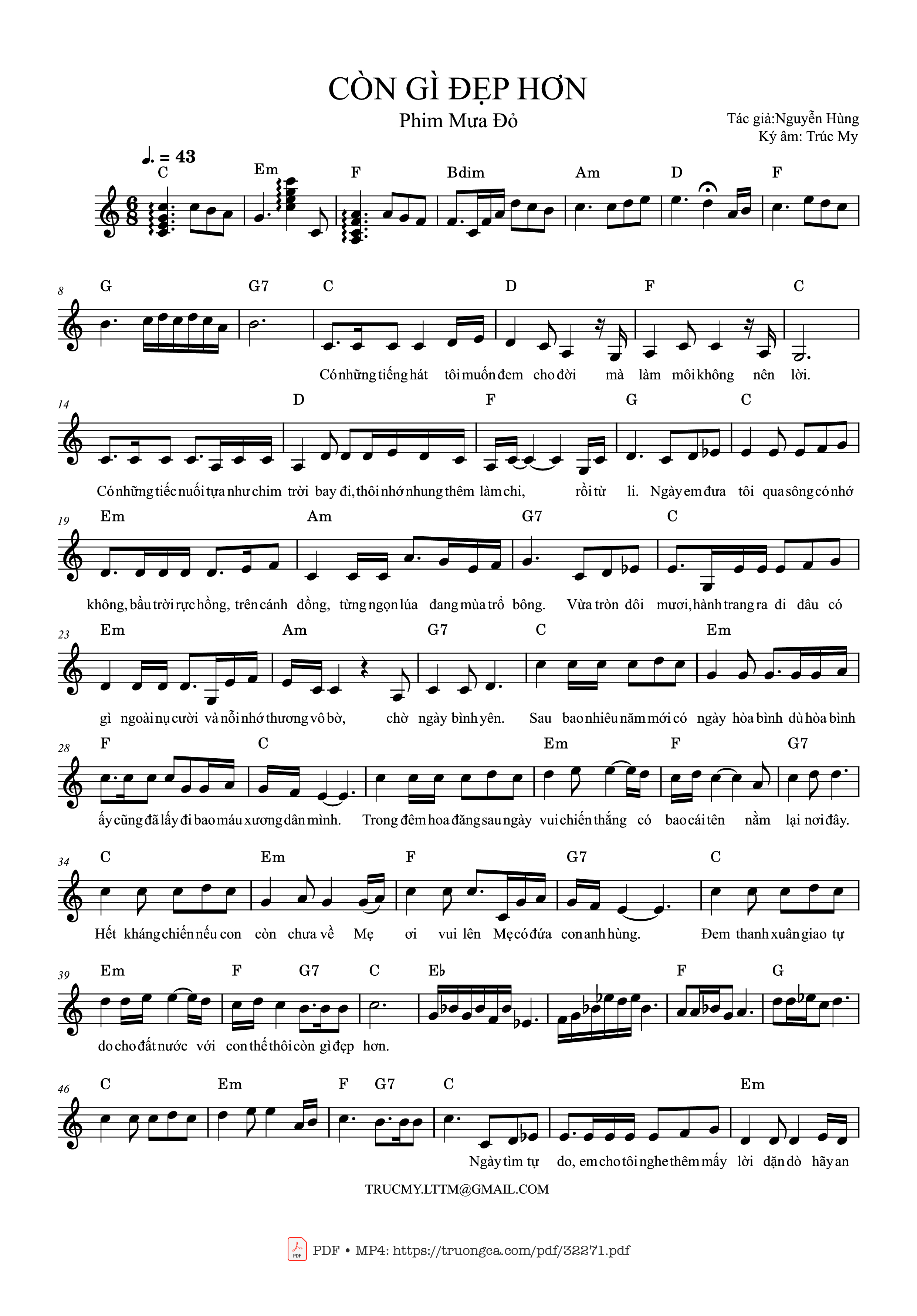 Sheet PDF of Còn gì đẹp hơn (Mưa đỏ OST)