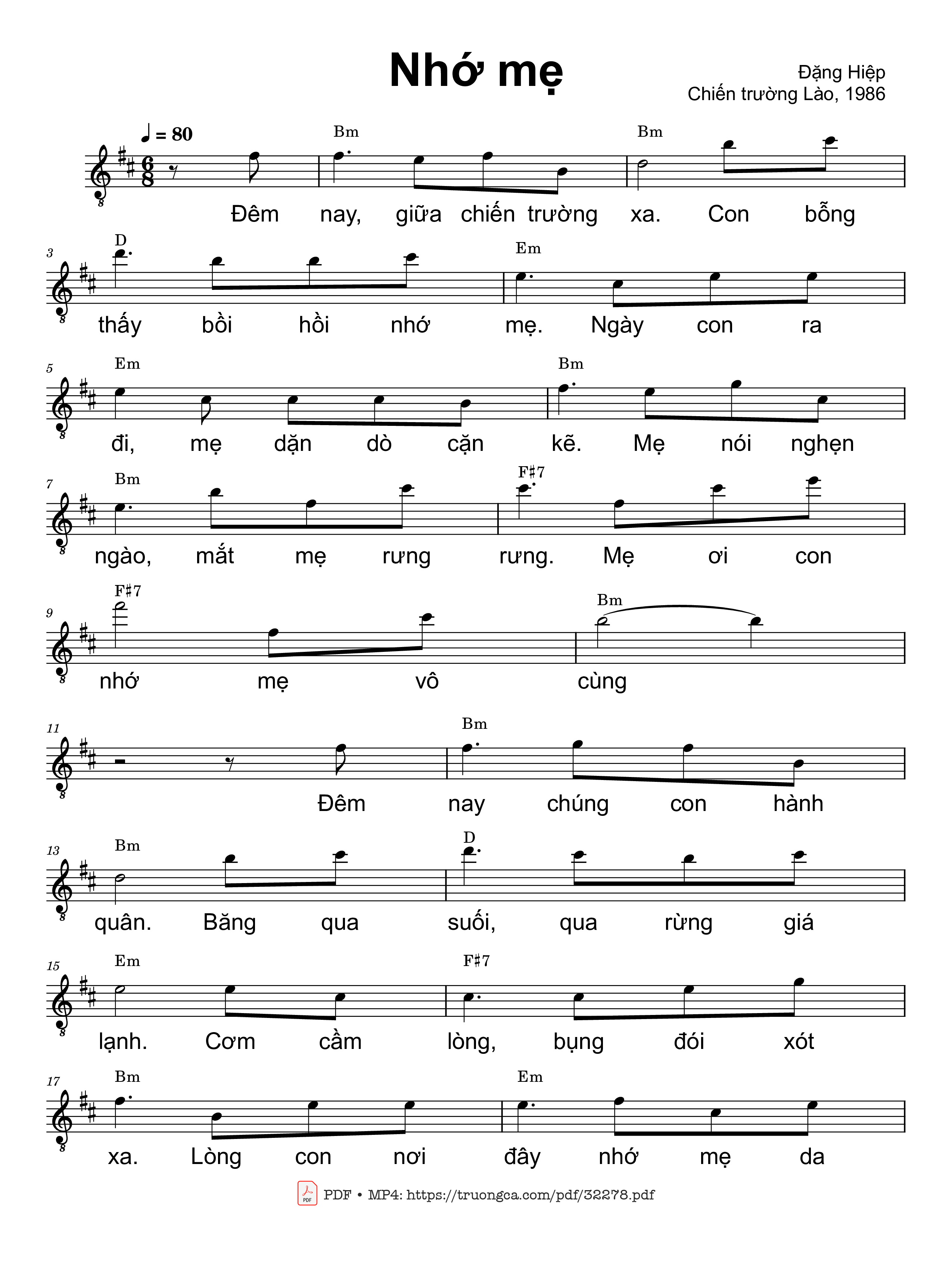 Page 1 of Sheet music PDF Nhớ mẹ - Đặng Hiệp