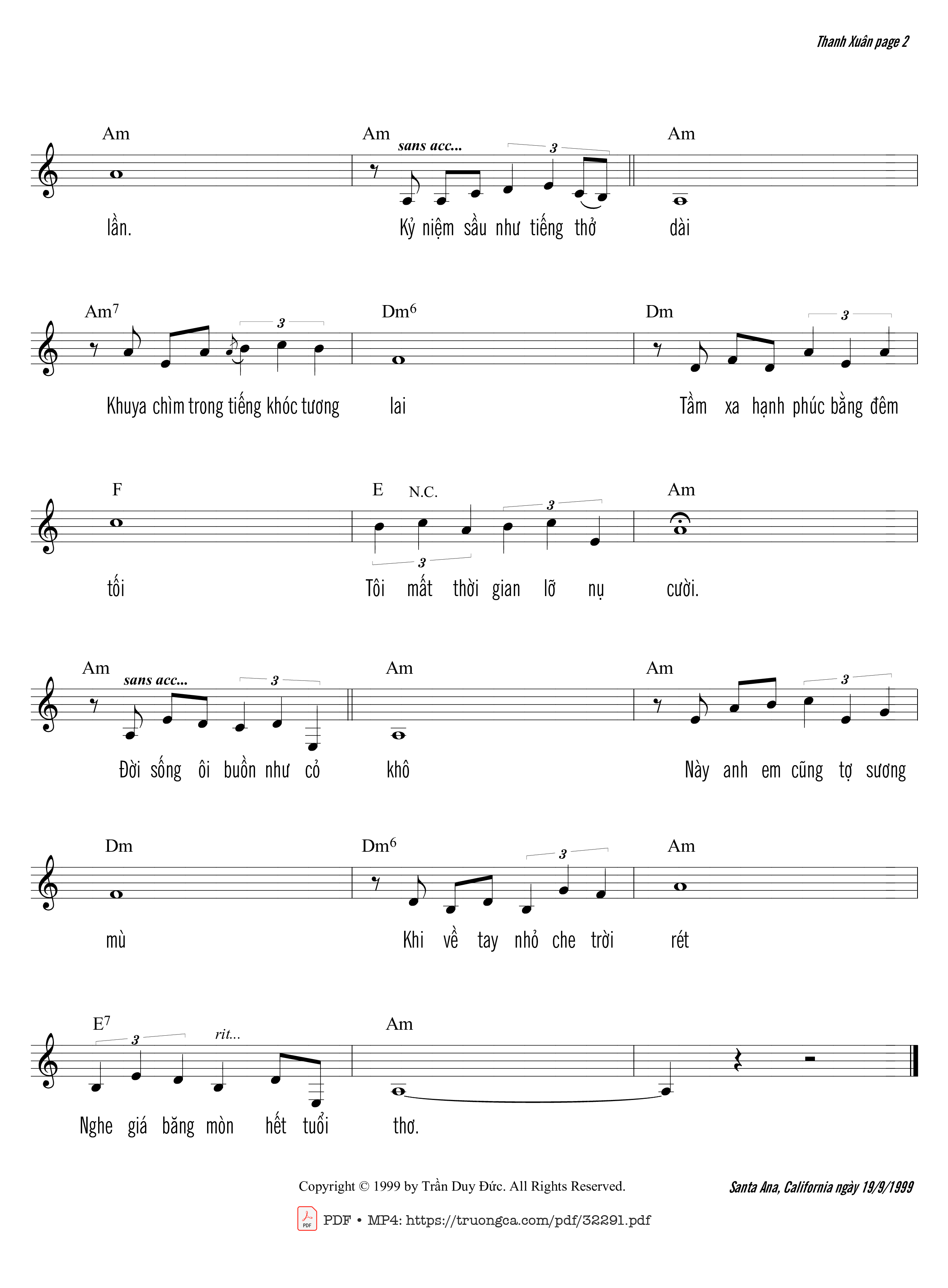 Page 2 of Sheet music PDF Thanh xuân - Trần Duy Đức