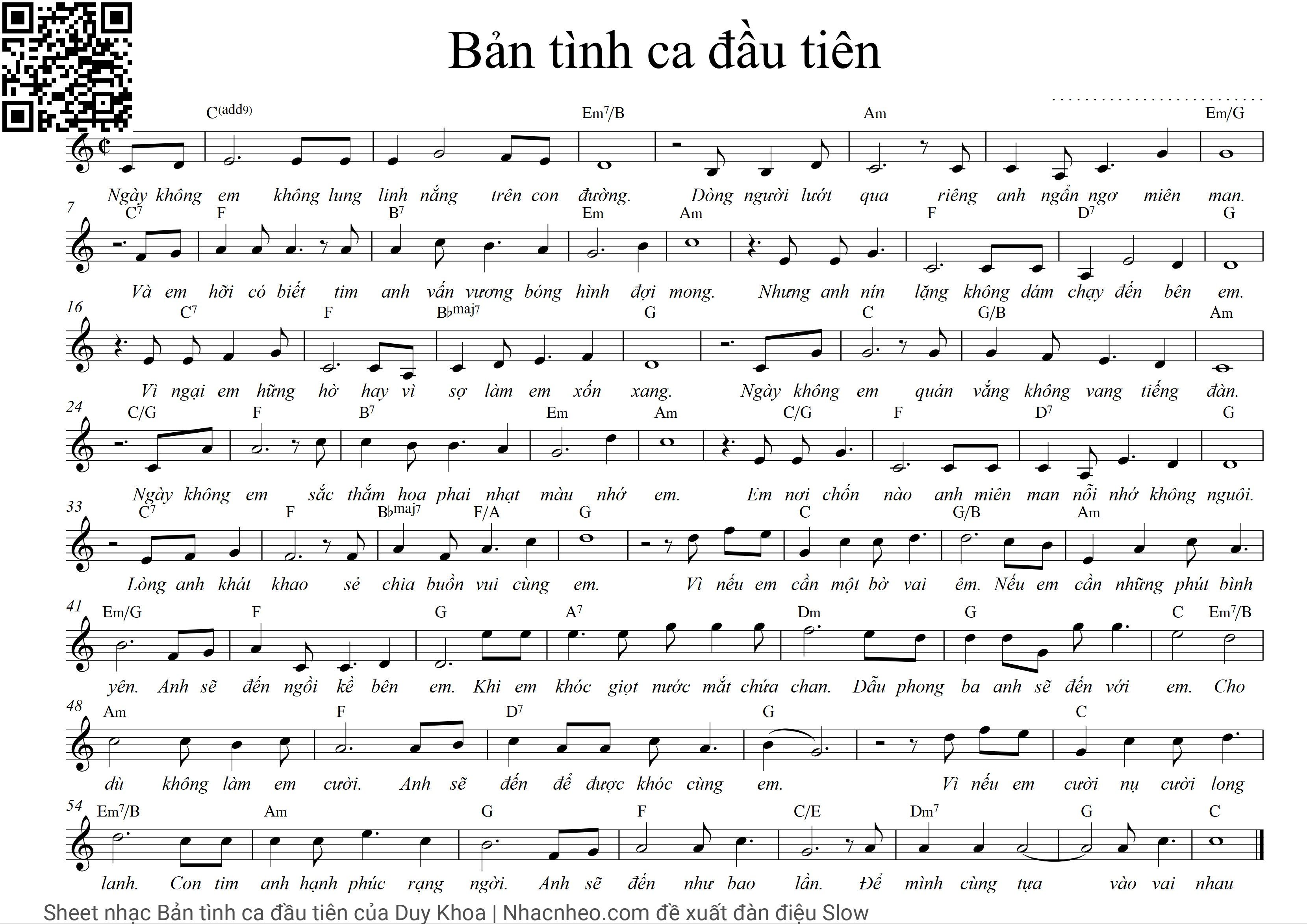 Sheet PDF of Bản tình ca đầu tiên