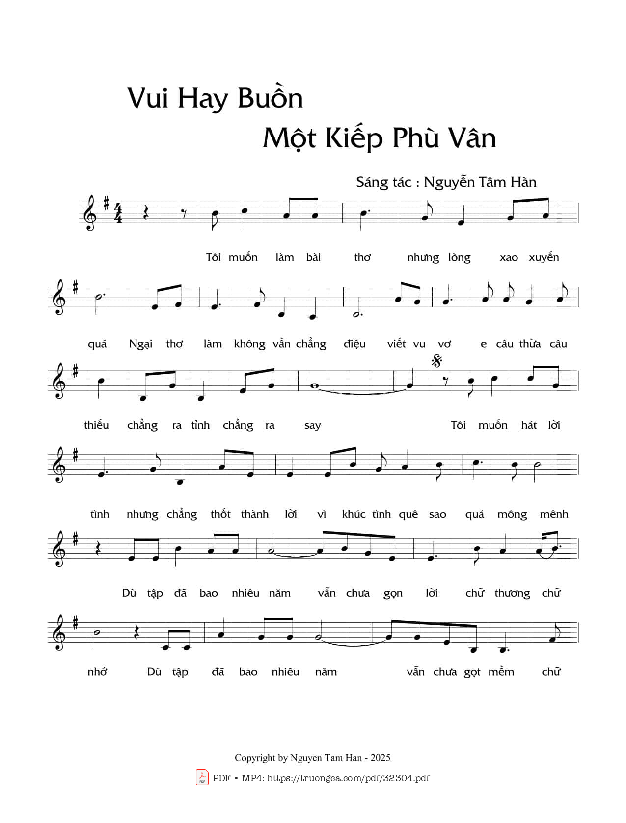 Sheet PDF of Vui hay buồn một kiếp phù vân