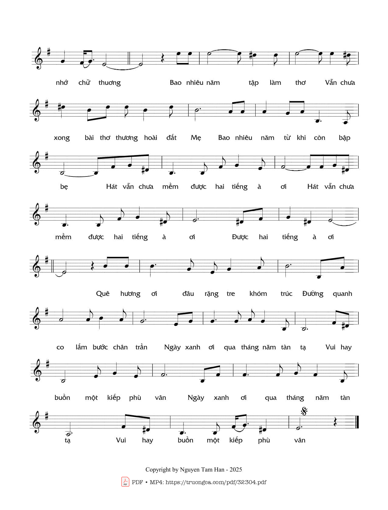 Page 2 of Sheet music PDF Vui hay buồn một kiếp phù vân - Nguyễn Tâm Hàn