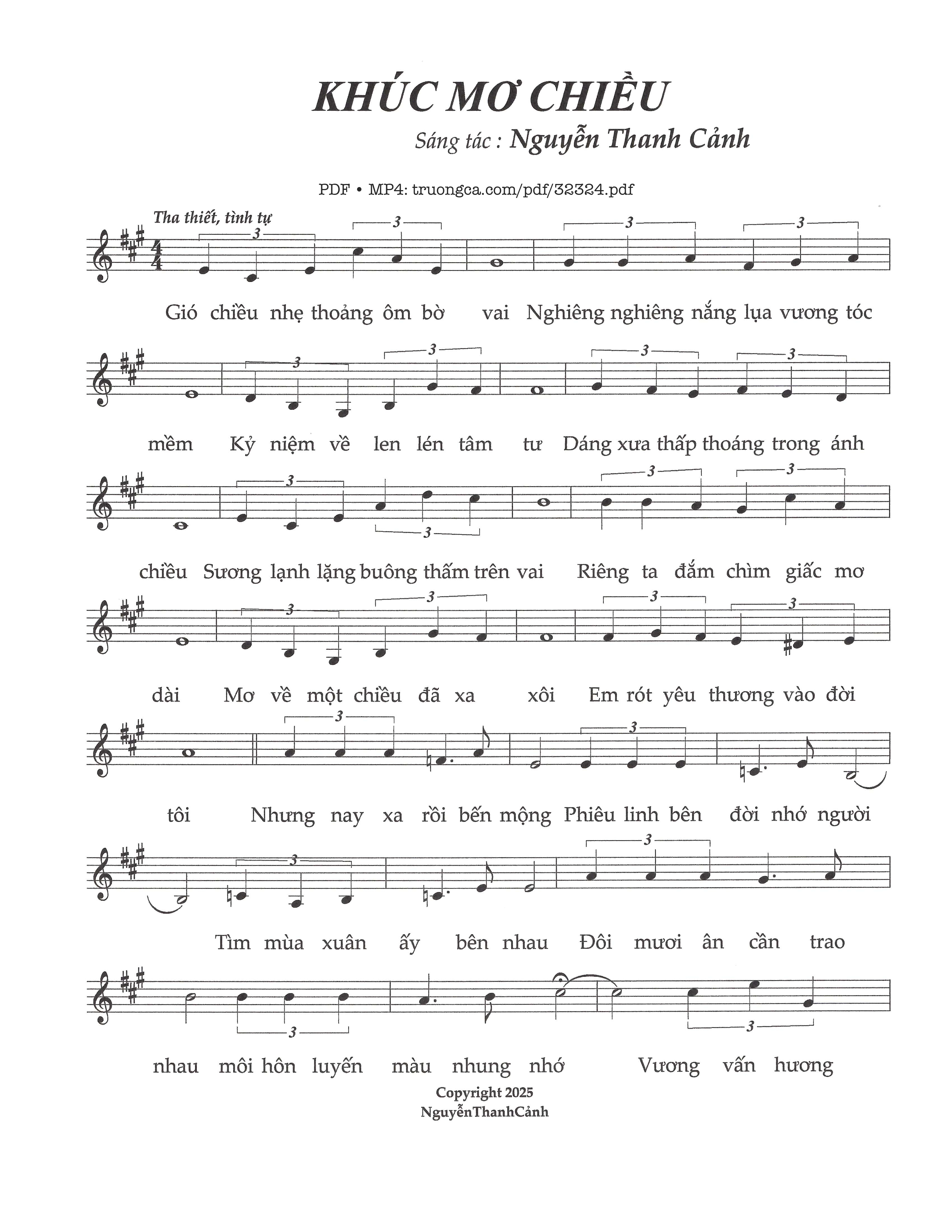 Sheet PDF of Khúc mơ chiều